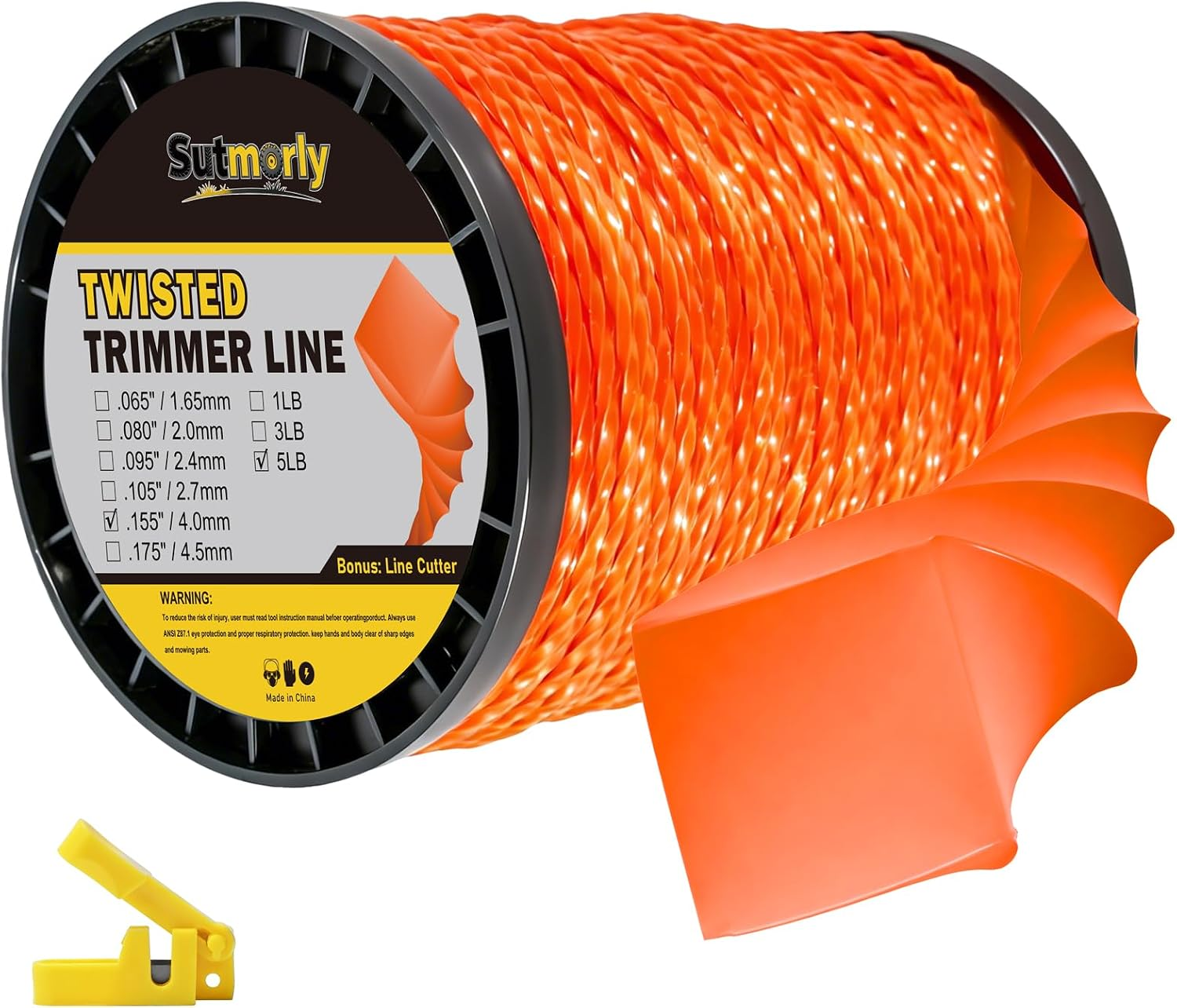 5-Pound Heavy Duty Twisted Trimmer Line 155-Inch-By-512-Ft, Commercial 0.155 Twist String Trimmer Line in Spool, 0.155" Nylon Weed Eater String with Line Cutter Fits Most String Trimmer