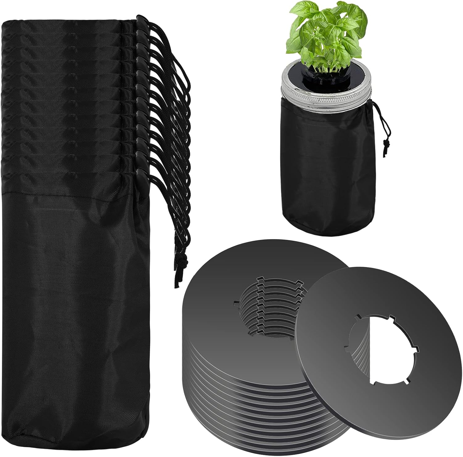 12Pcs Kratky Lids Wide Mouth Hydroponic Cover Lids with Blackout Sleeves