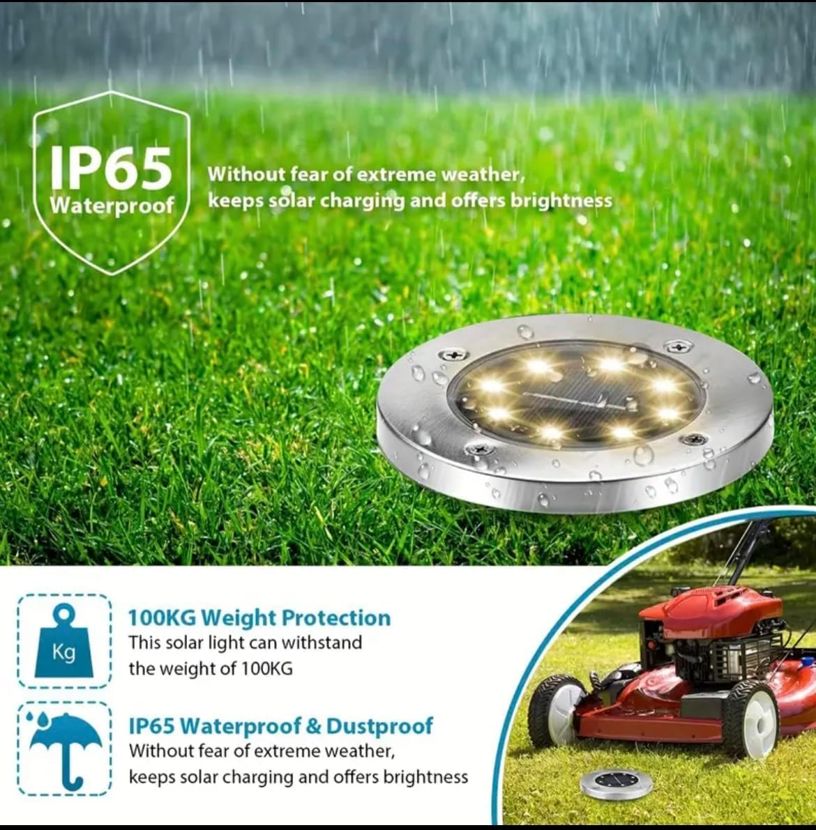 SolarX Pack of 12 Garden Lights Solar Powered, IP65 Waterproof Disk Lights, L... - Picture 5 of 13