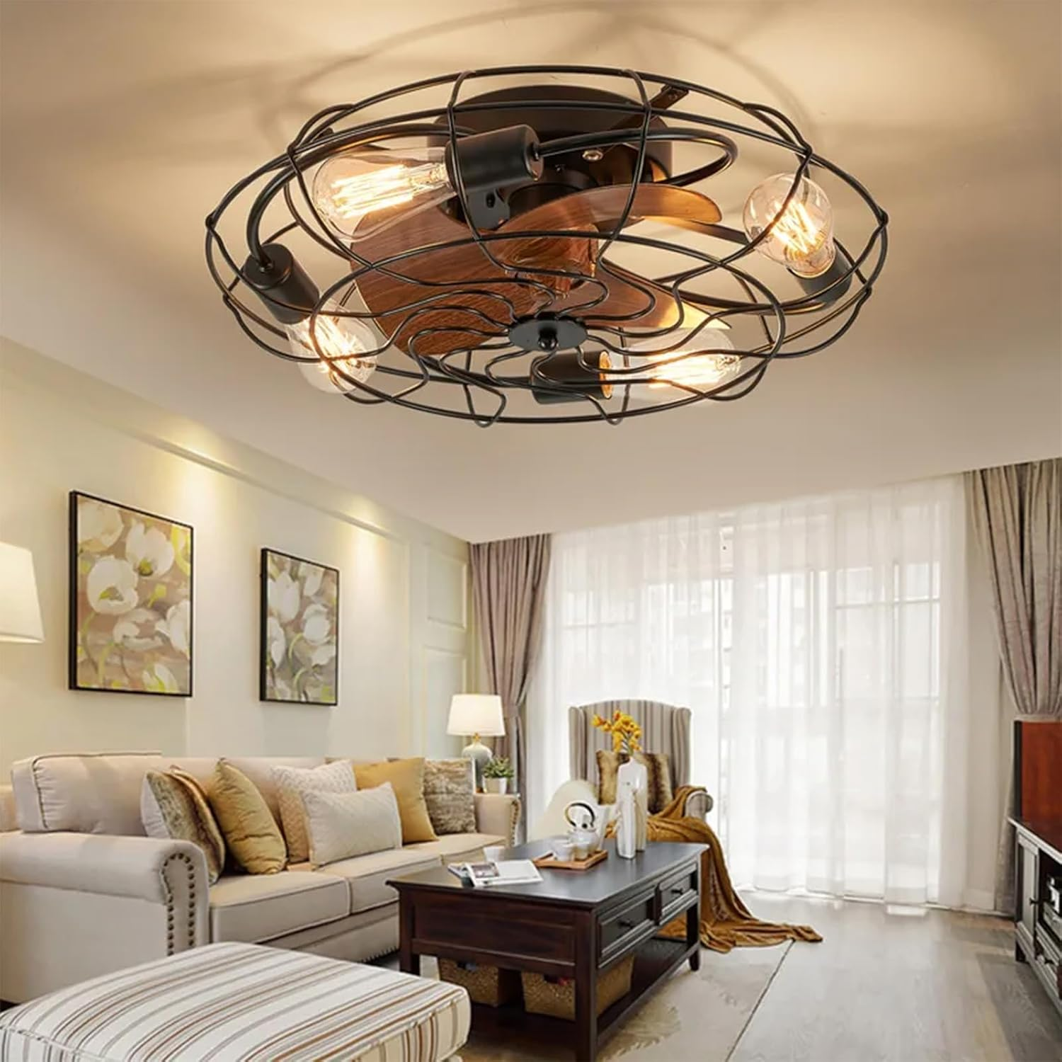 Caged Ceiling Fan Light with Remote, 21