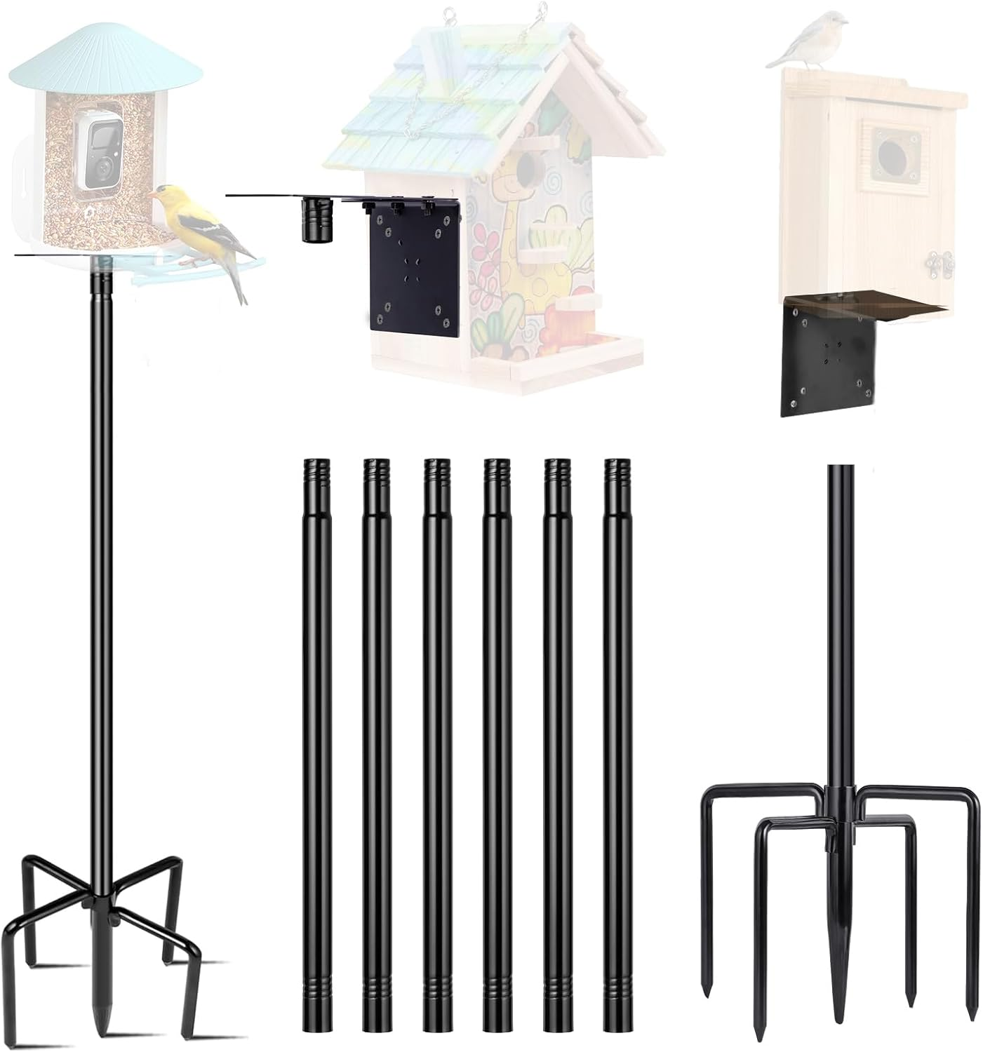 Bird Feeder Pole for Outdoor, 1 Pack 109 Inch Bird House Pole for outside Heavy Duty, Adjustable Feeder Stand for Smart Wild Birds Watching