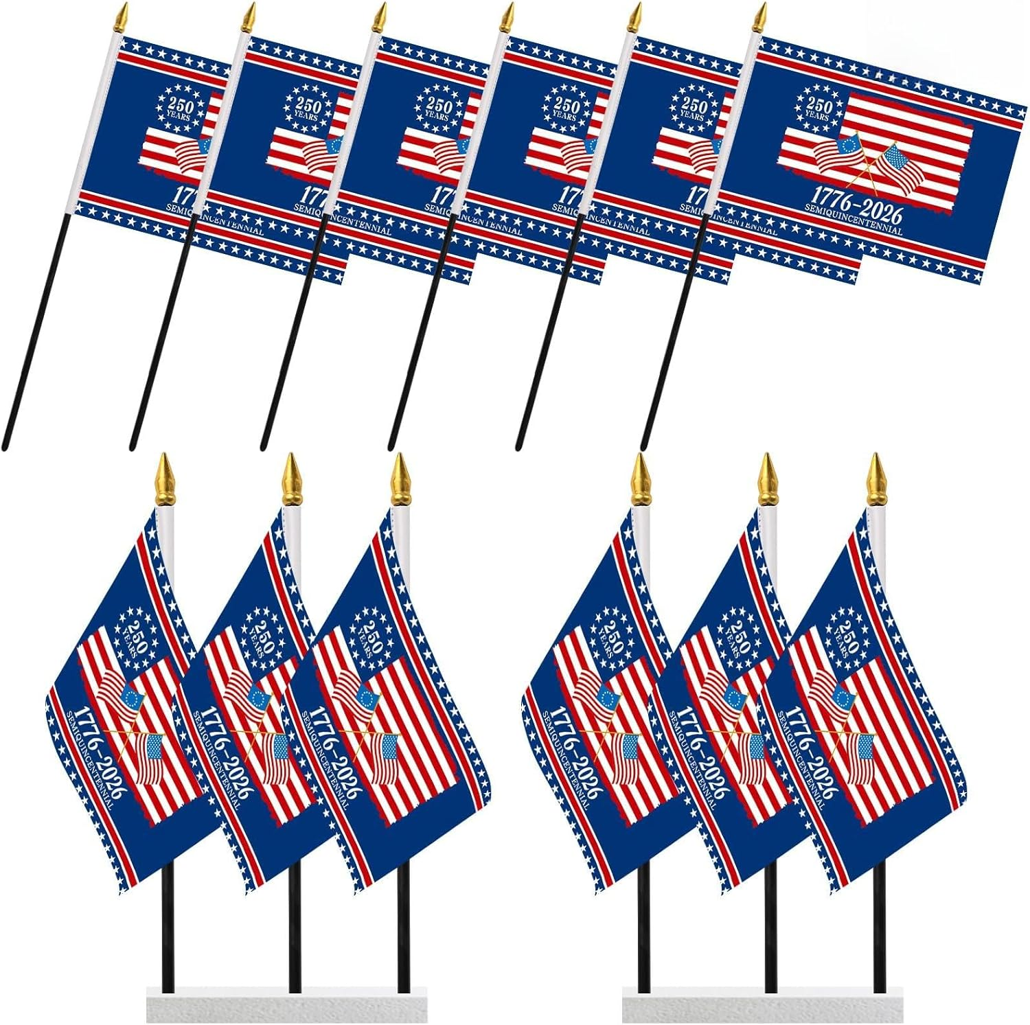250 Anniversary Stick Flag 6Pcs 250 Years America 1776-2026 Semiquincentennial 2