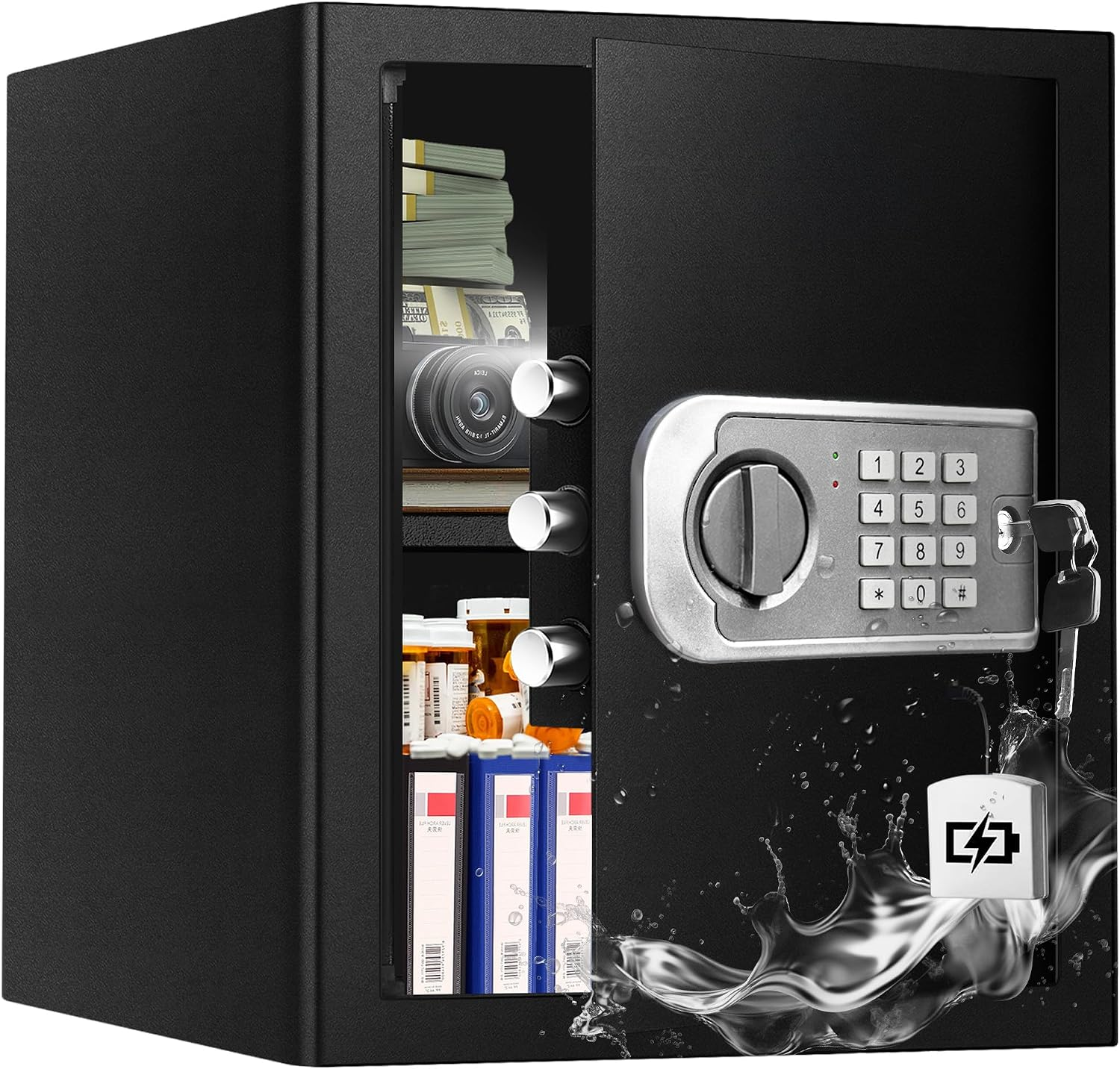 Fireproof Large Home Security Safe with External Battery Acces for Document | 3.0 Cuft, 60Mm Thick Door, 3 Locking Bolts, External Battery Acces, Alarm Alerts & Silent Keypad for Home Protection