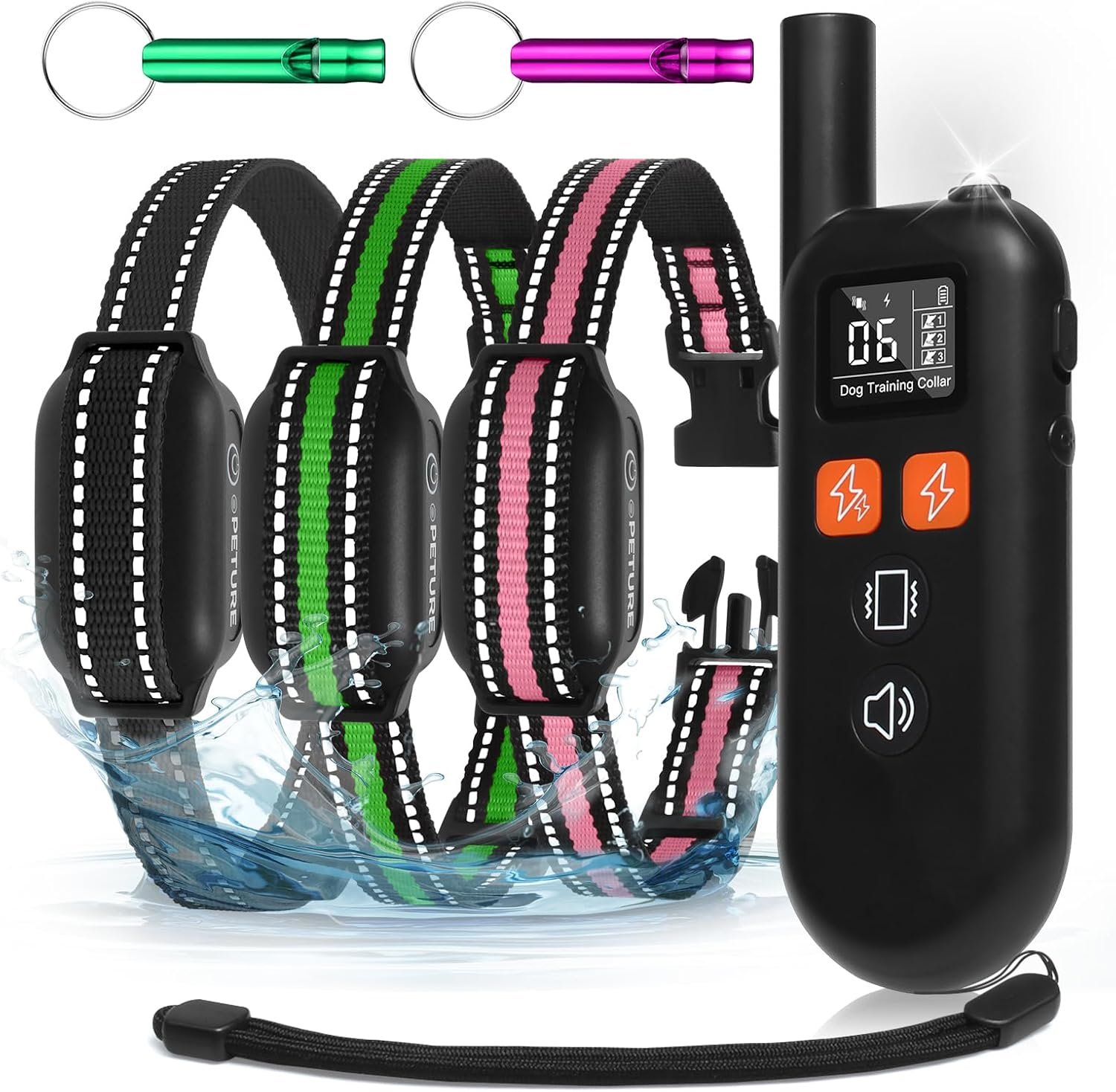 3 Dogs Training Collar with Remote 3 Pack - 3300FT Rechargeable, IPX7 Waterproof Dog Training Collar with Fashlight, E Collar for Small Medium Large Dogs(5-150Lbs) - 4 Training Modes, Adjustable Strap