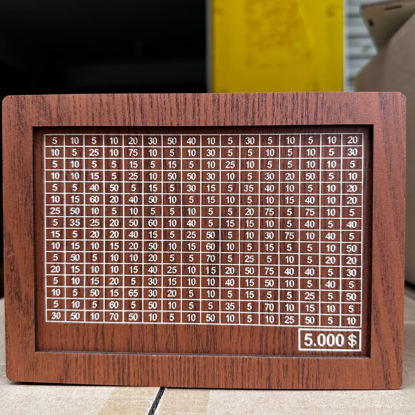 Money Saving Box Wooden  Savings Box With Money Target and Numbers 5000 Dollar 
