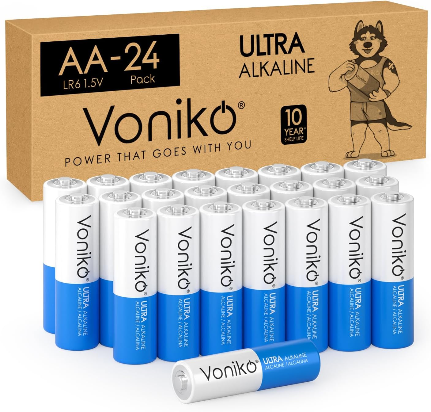 - Premium Grade AA Batteries - (24 Pack) - Alkaline Double a Battery - Ultra Long-Lasting, Leakproof 1.5V Batteries - 10-Year Shelf Life