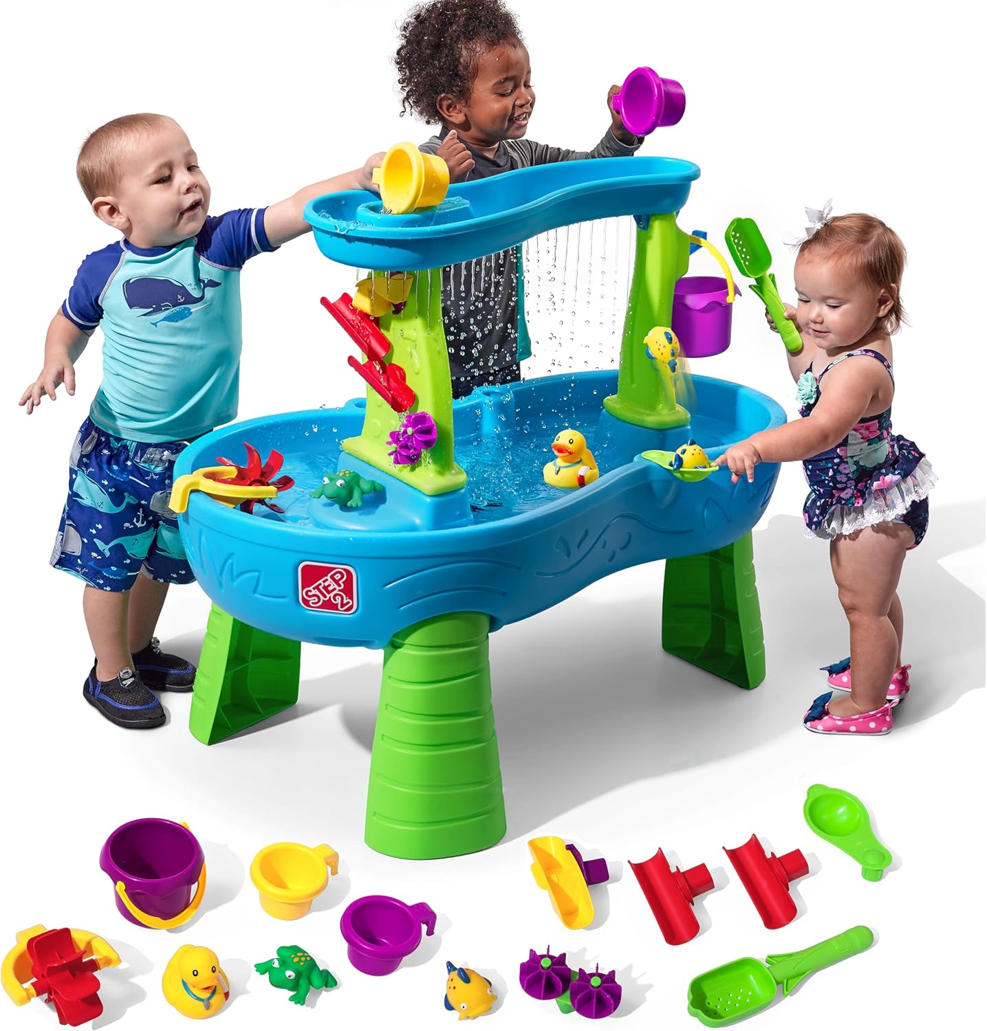 Step2 Rain Showers Splash Pond Toddler Water Table, Kids Water and Sand Activity Sensory Playset, Summer Outdoor Toys, 13 Piece Toy Accessories, for Toddles 1.5+ Years Old