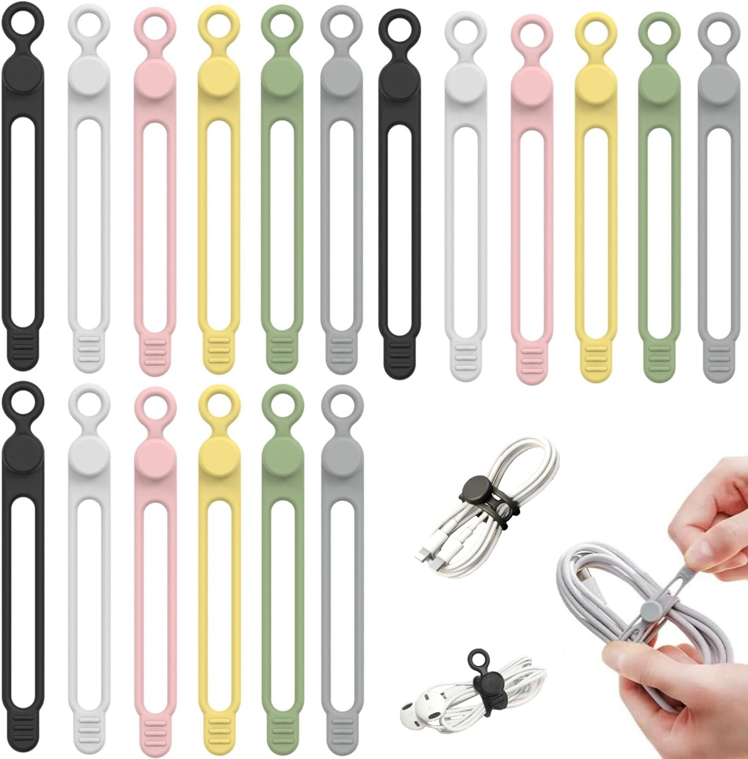 Data Cable Organizer, 2026 NEW Elastic Silicone Cable Ties, Reusable Cable Ties Wire Management Organizer, Multi-Purpose Cord Organizers for Bundling and Fastening Earphone, Phone Charger (12)