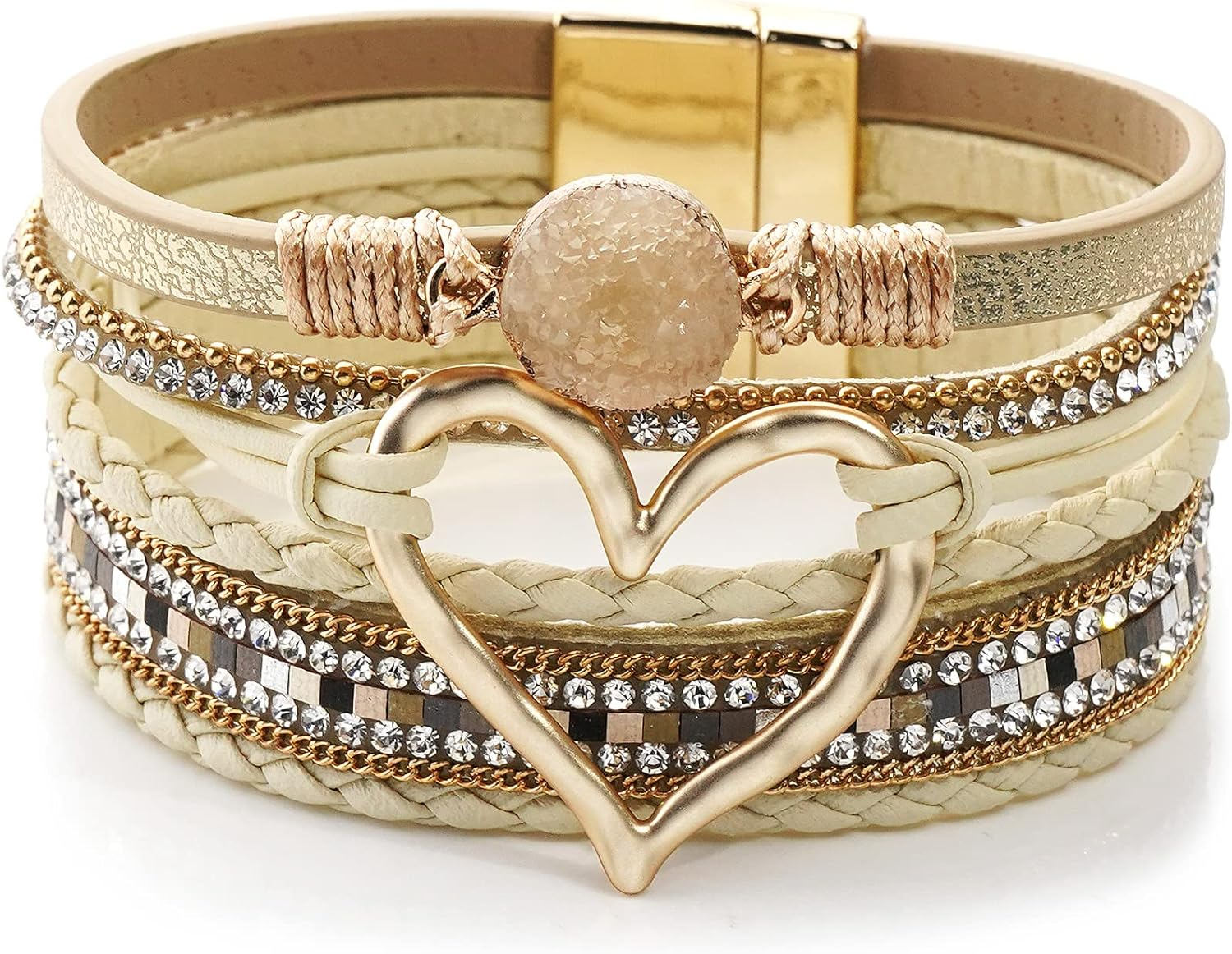Multilayer Leather Wrap Bracelet Heart