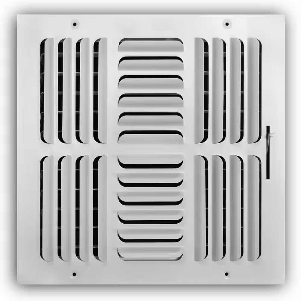 12 In. X 12 In. 4-Way Steel Fixed Curved Blade Wall/Ceiling Register in White