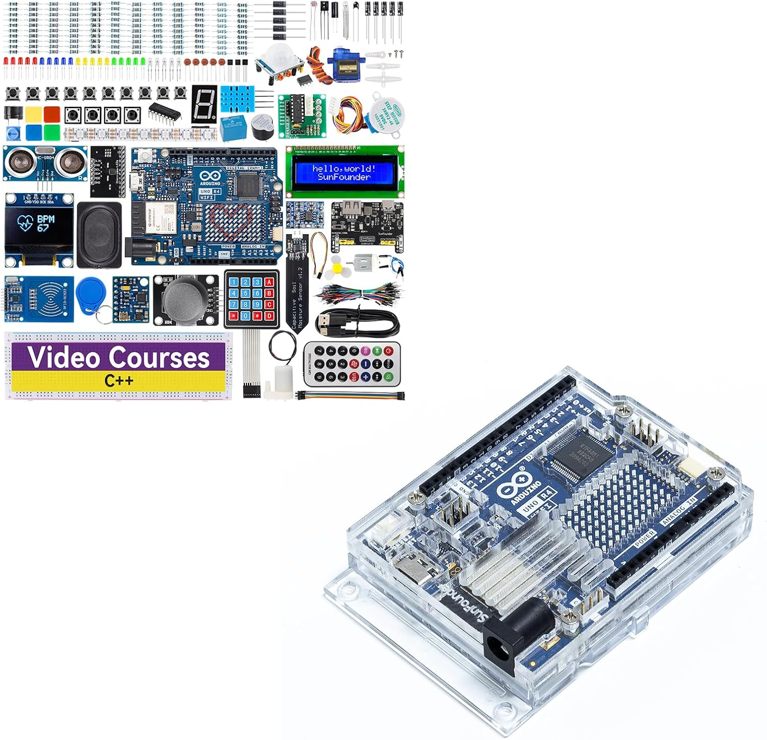Elite Explorer Kit with Original Arduino Uno R4 Wifi + Transparent Acrylic Case
