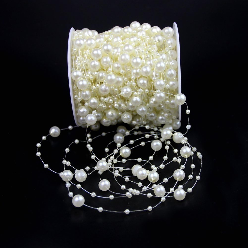 100 Feet Fishing Line Artificial Pearls String Beads Chain Garland Flowers Wedding Party Decoration,Party Supplies