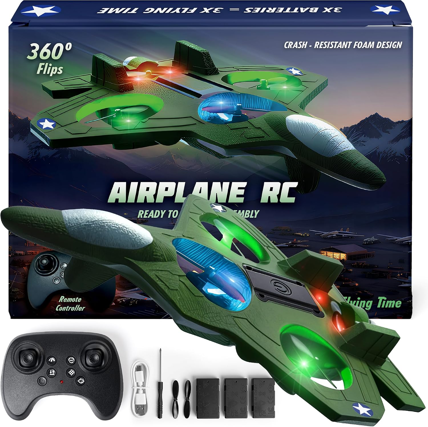 avion rc acrobatico de control remoto para ninos adultos jet caza dron luces led