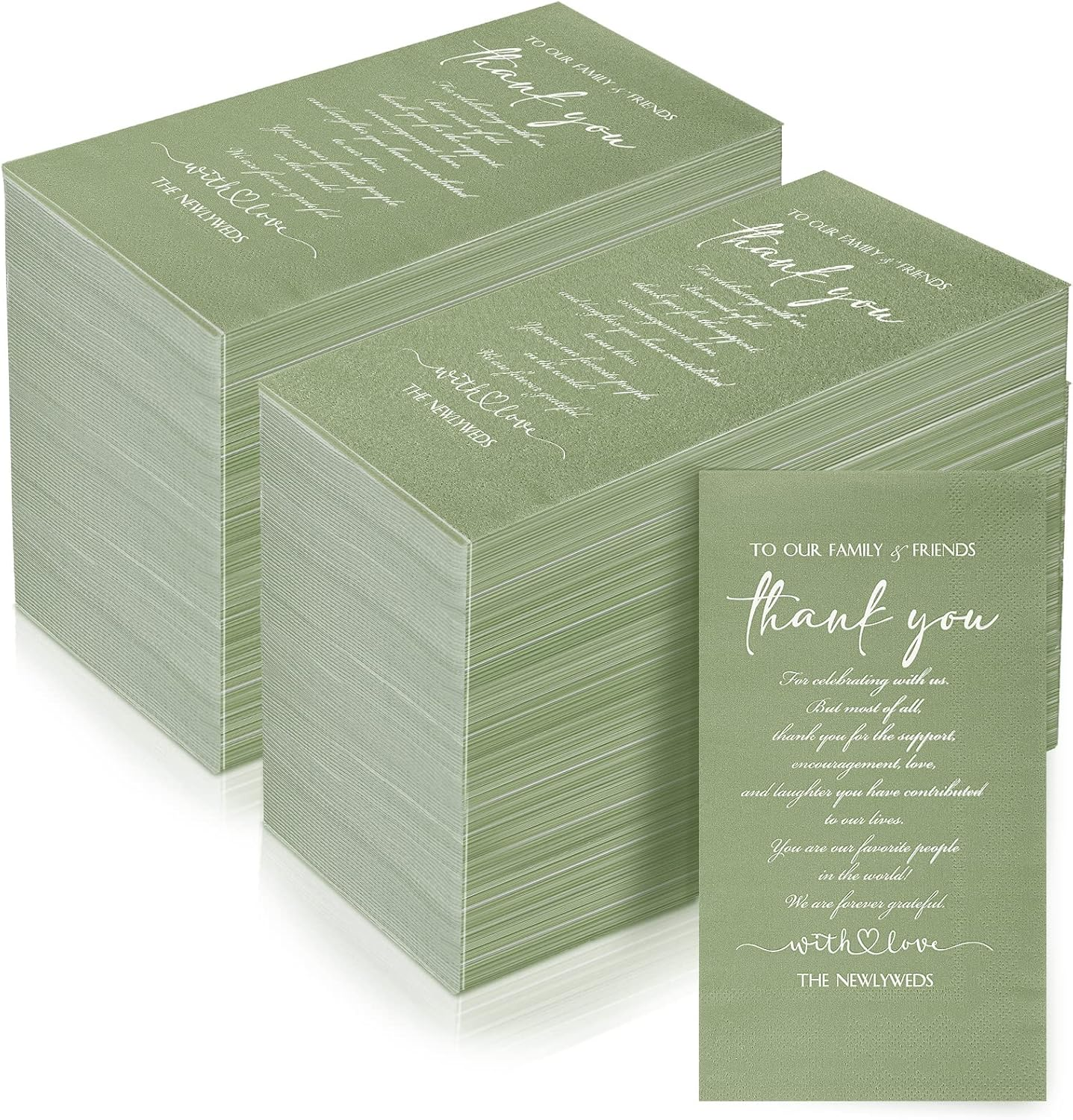 200 Pcs Plain Thank You Wedding Napkins Cocktail Beverage Napkins Newlyweds to Family Friends Guests 3 Ply Facial Tissues Pack Wedding Shower Engagement Rehearsal Dinner (Sage Green)