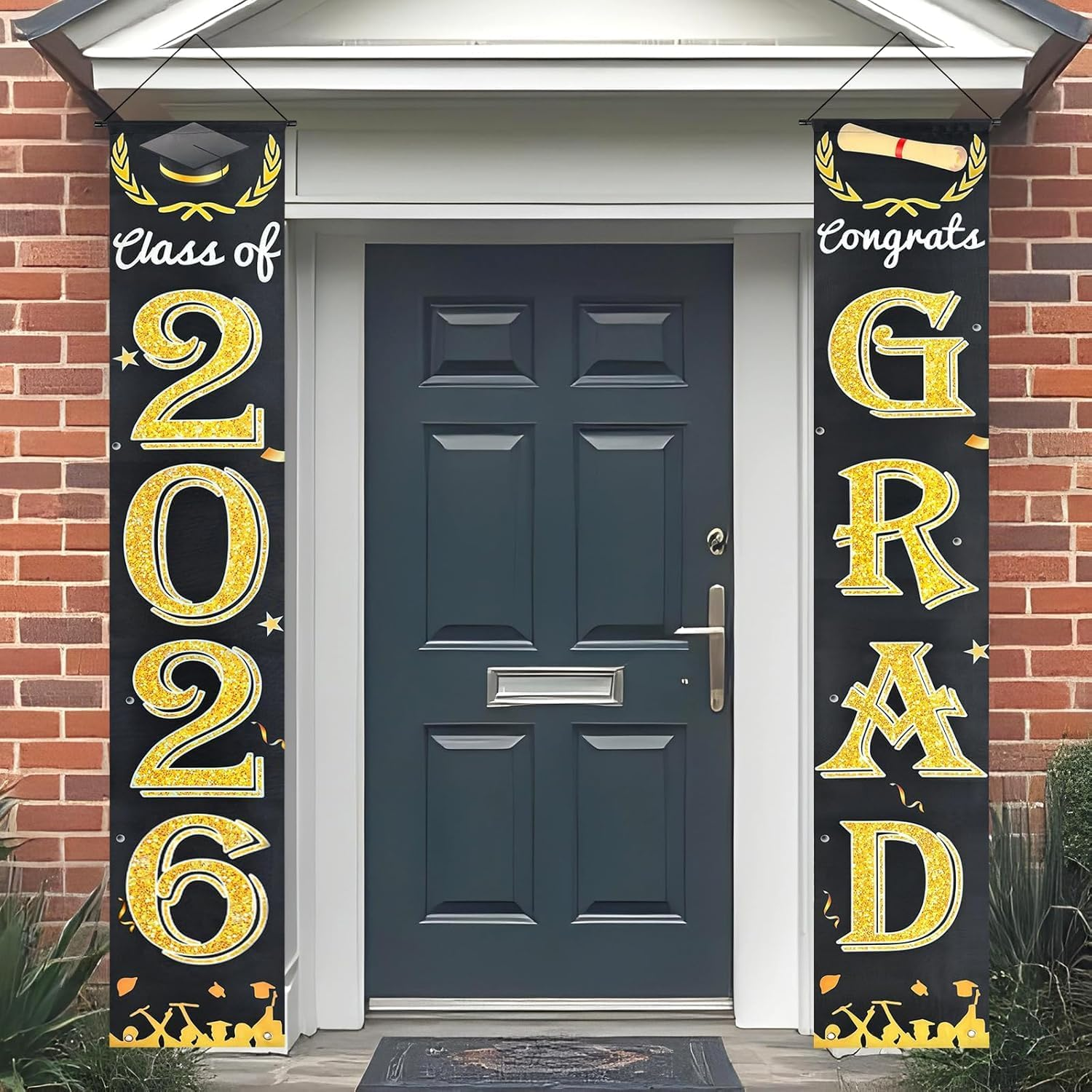 Black Gold Graduation Decorations Class of 2026 Congrats Grad Banner Grad Porch Sign Door Banner for High School College 2026 Graduation Decorations