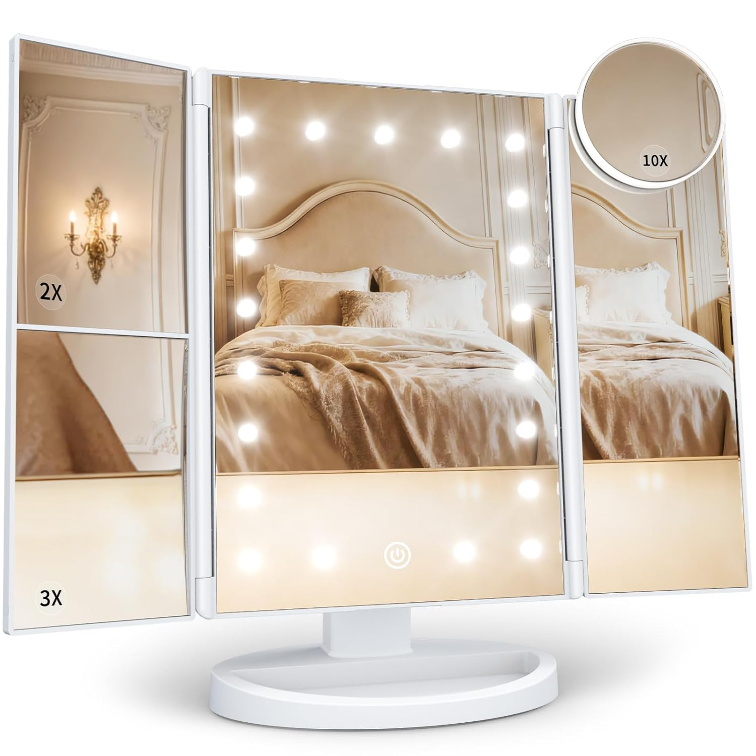 Makeup Mirror, Vanity Mirror with Lights, 2X/3X/10X Magnification, Touch Control, Trifold, Dual Power Supply, Gifts for Women, Wife, Mom, Girls,Dorm Room Essentials