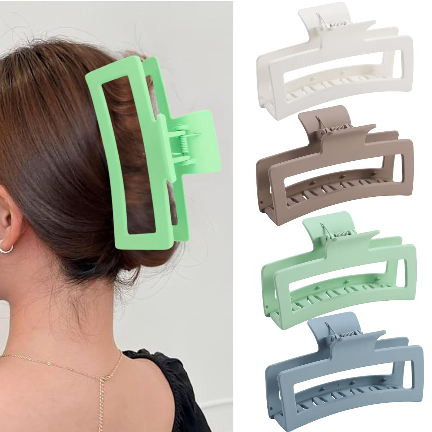 5 Inche Extra Large Claw Clips for Thick and Long Hair, 4 Pack Xl Jumbo Oversized Matte Non-slip Rectangle Hair Clips for Women, Big Strong Hold Jaw MultiColor3