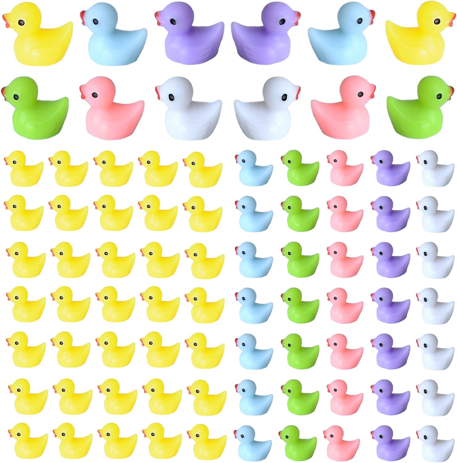 100 PCS Tiny Ducks Mini Resin Ducks Miniature Duck Figures Ornament for Craft, Garden, Aquarium, Home Decorations（Multi Color）