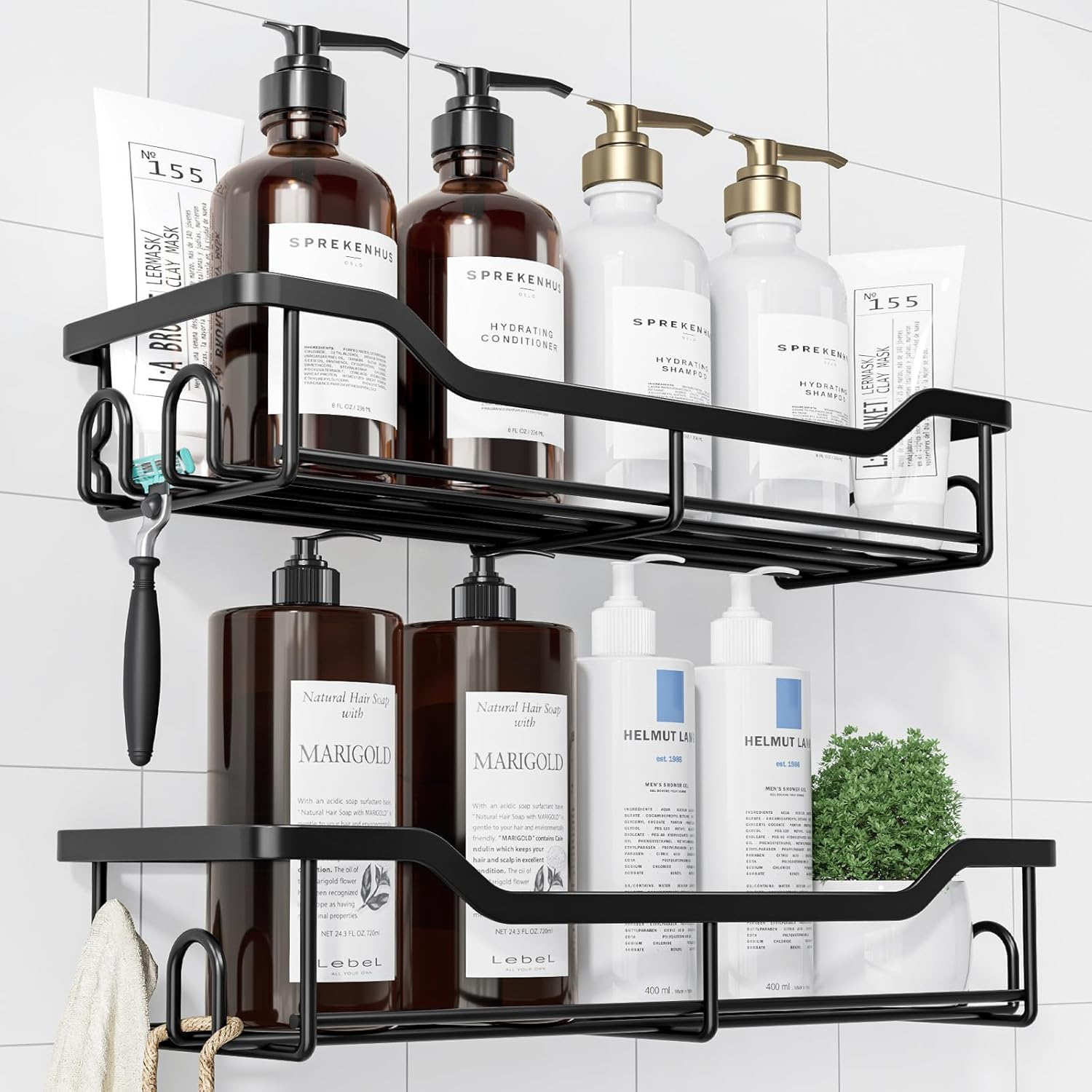 Shower Caddy Large - Adhesive Shower Organizer, Stainless Steel Shelf for inside Shower, No Drill Bathroom Organizers and Storage, Home Decor Accessories, 2 Pack, Black