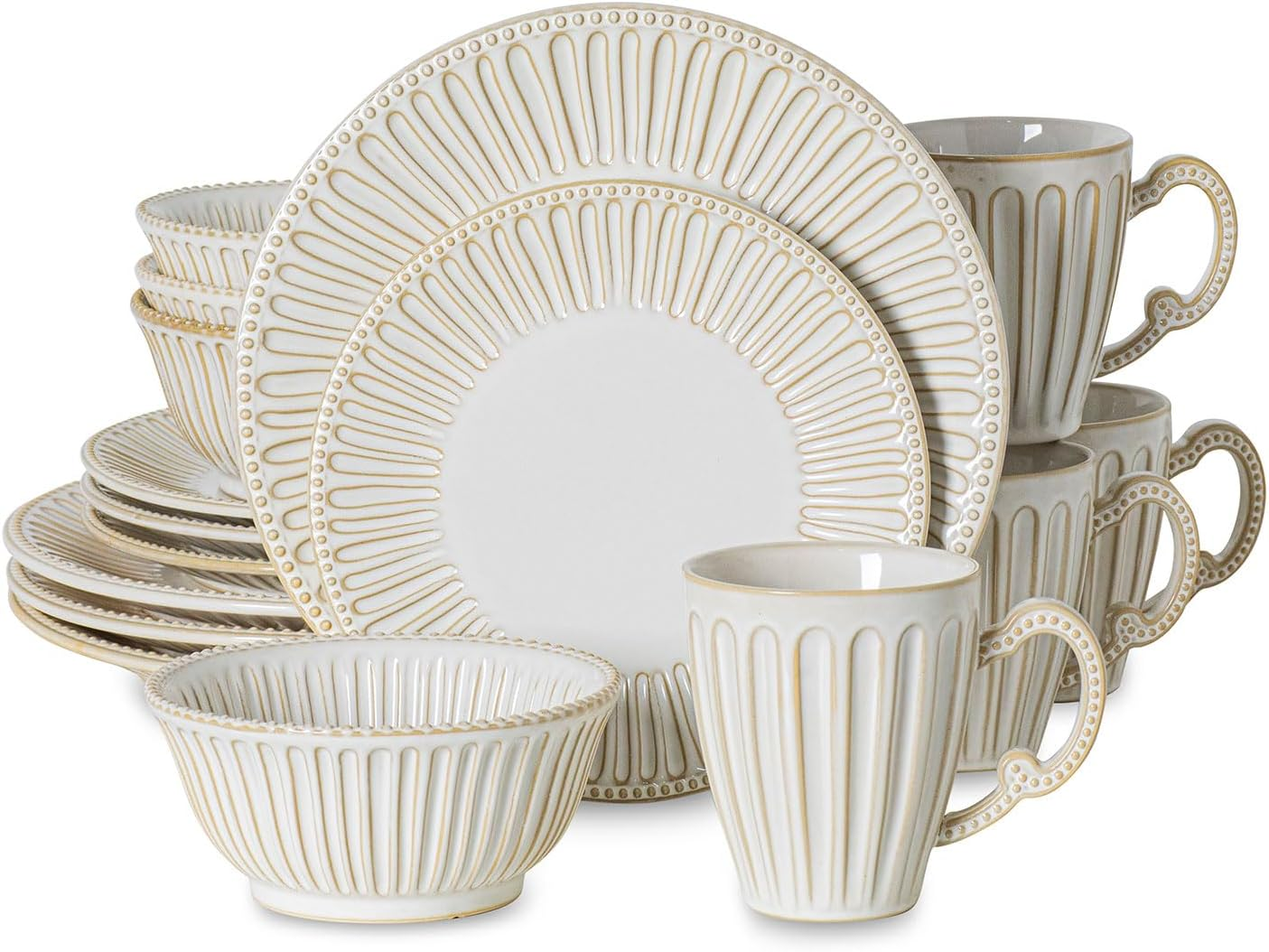 Elegant 16-Piece Dinnerware Set for 4 - Ceramic, White, Dishwasher Safe