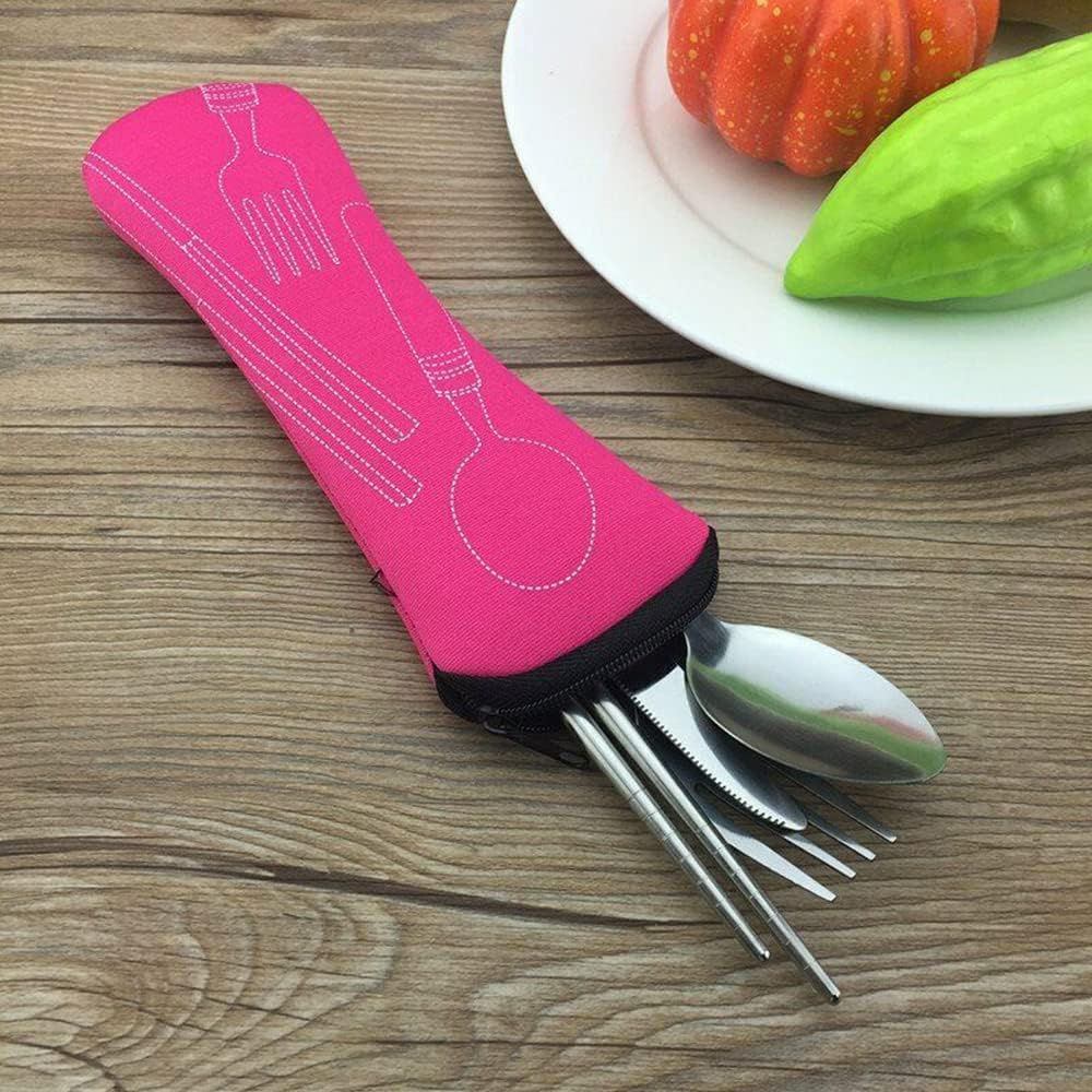 5Pcs Cutlery Travel Knife Fork Portable Bag Stainless Steel Spoon Chopstick S... - Picture 9 of 14