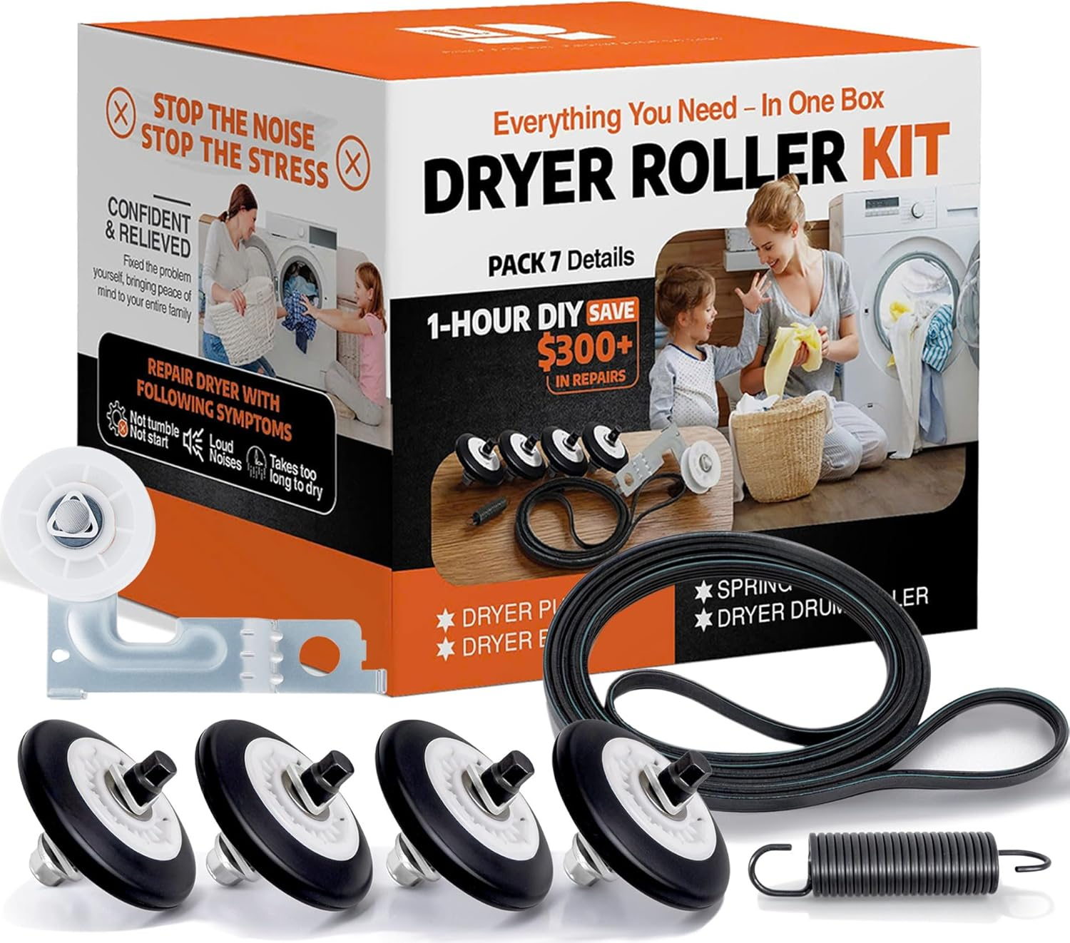 For LG Dryer Roller Kit 4581EL2002L Lg Dryer Drum Roller Kit Idler Pulley 4581EL2002C Bearing Version 4400EL2001A 4561El3002A Dryer Belt Replacement Kenmore Dryer Belt Rollers (7PCS)