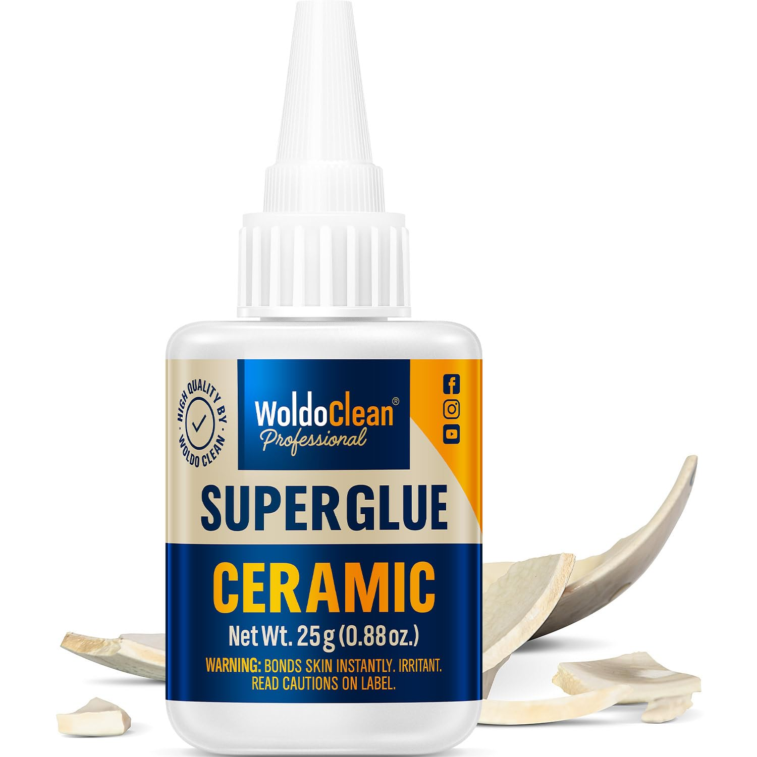 Woldoclean Super Glue for Ceramics and Porcelain 25G - Waterproof, High Temperature Resistant and No Smell