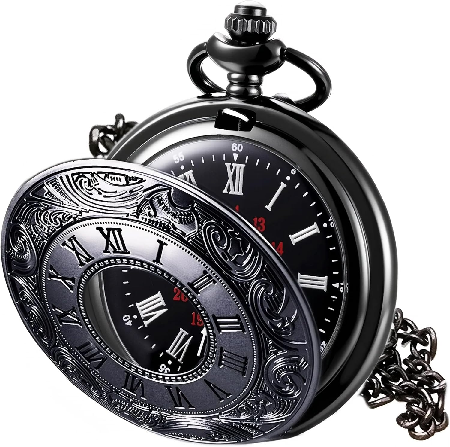 MJSCPHBJK Vintage Pocket Watch for Men Roman Numerals Scale Quartz Pocket Watches with Chain for Xmas Fathers Day Gift
