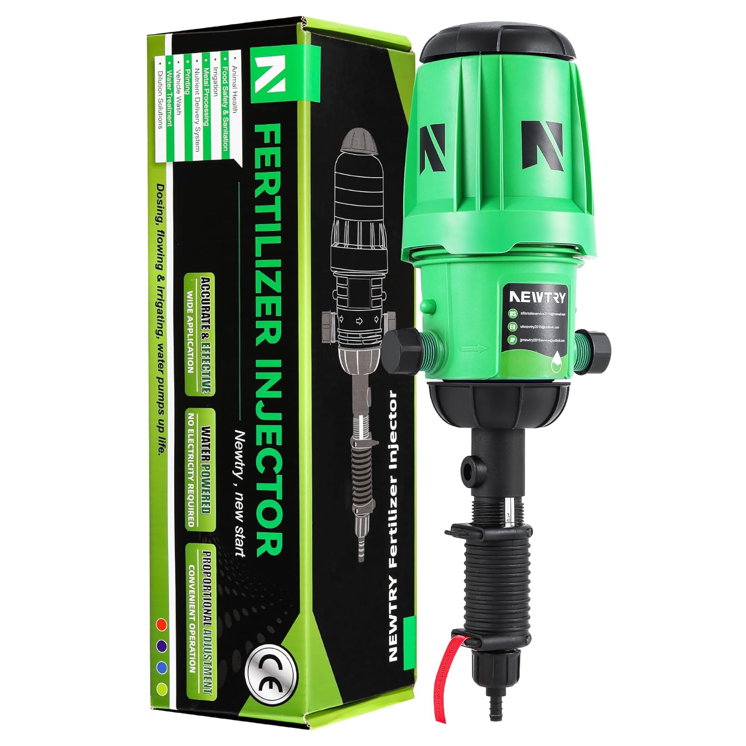Fertilizer Injector for Drip Irrigation, 0.4%-4% Adjustable Dosing Pump, 3/4'' NPT Water Powered Liquid Doser for Garden, Greenhouse, Irrigation & Hydroponic System, Farm, Grow Tent Green