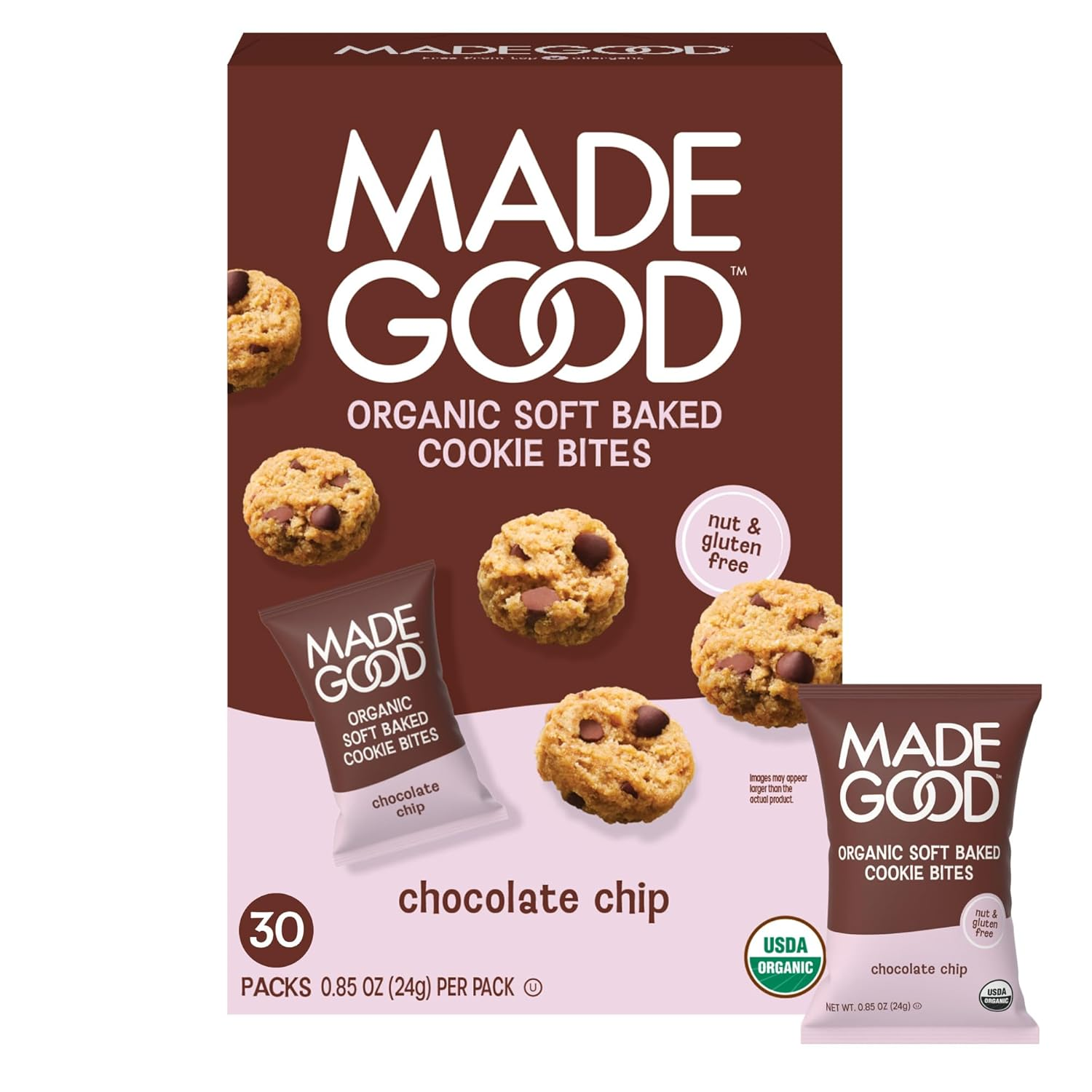 MadeGood Soft Baked Chocolate Chip Mini Cookies Gluten Free Nut Free 30 CT Snacks