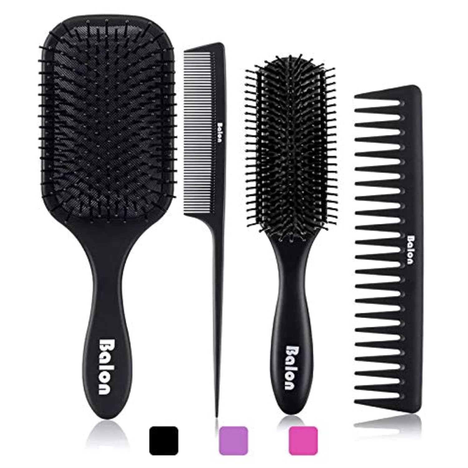 4Pcs Paddle Hair Brush, Detangling Brush and Hair Comb Set for Men and Women, Gr