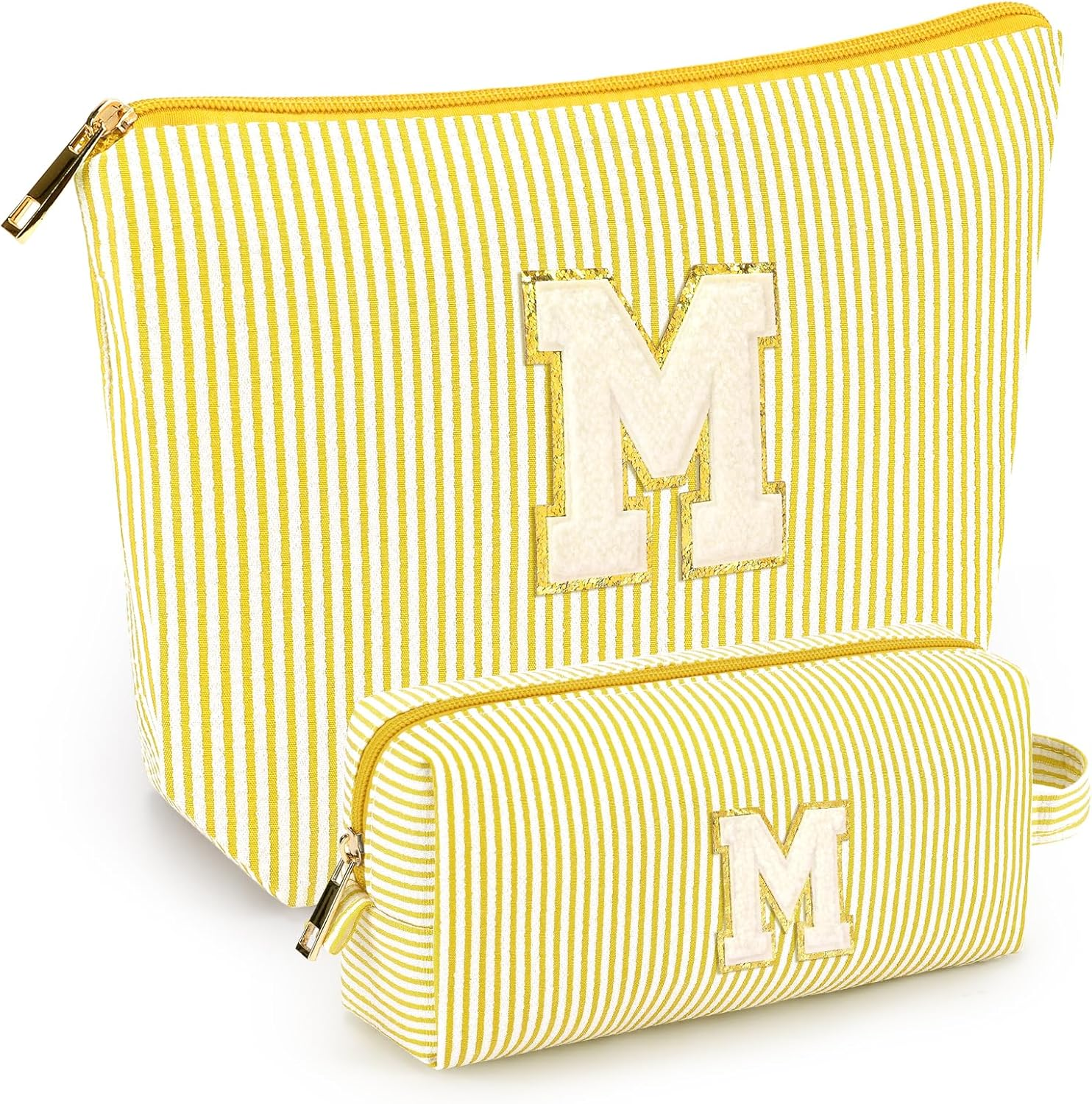 2 PCS Initial Makeup Bags: Mothers Day Gifts for Women - Best Friend Birthday Gifts Graduation Gifts Wedding Bridesmaid Girlfriend Wife Daughter Sister Girl Gifts - Yellow M