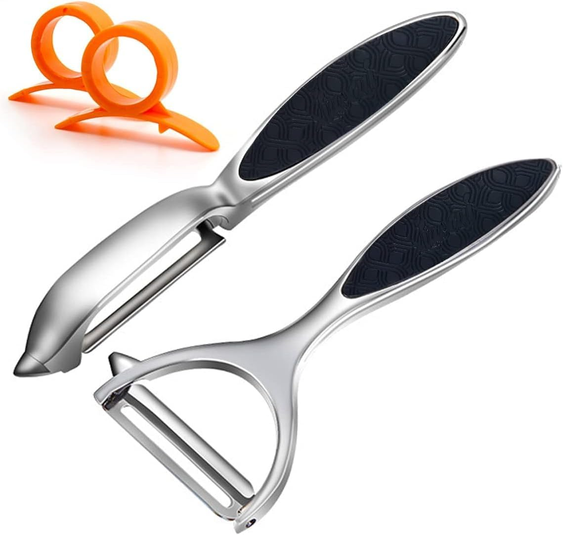 Vegetable Peeler, Potato Peelers for Kitchen Stainless Steel Multi-Function Set Fruit Peeler for Kitchen and Household Tools Y & I Shape Swivel Blades with ​2 Orange Citrus Peelers