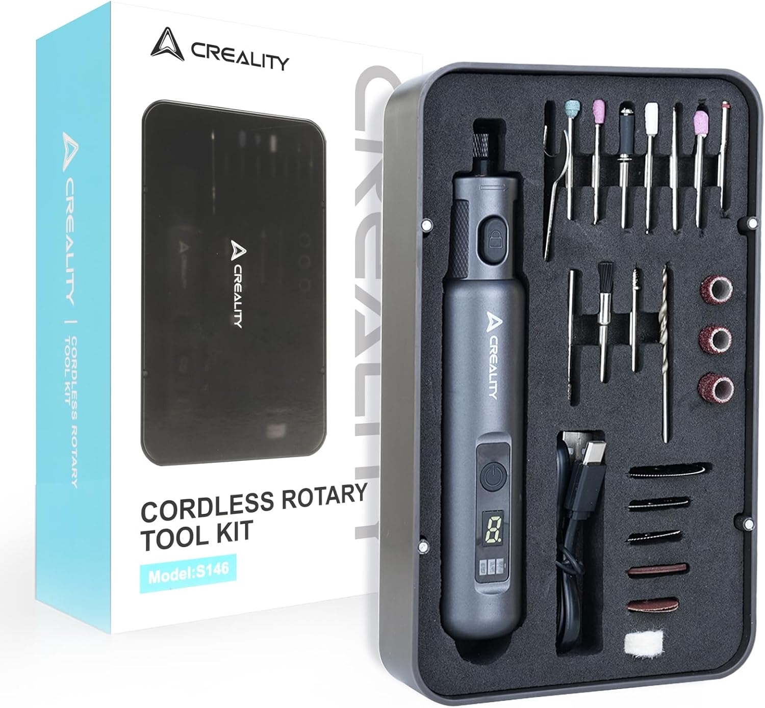 Mini Cordless Rotary Tool for 3D Prints Finishing 24-In-1 USB Charging 3.7V 6-Speed Power Rotary Tool Kit for 3D Print Crafts Sanding, Polishing, Support Removal, Drilling, Etching, Engraving