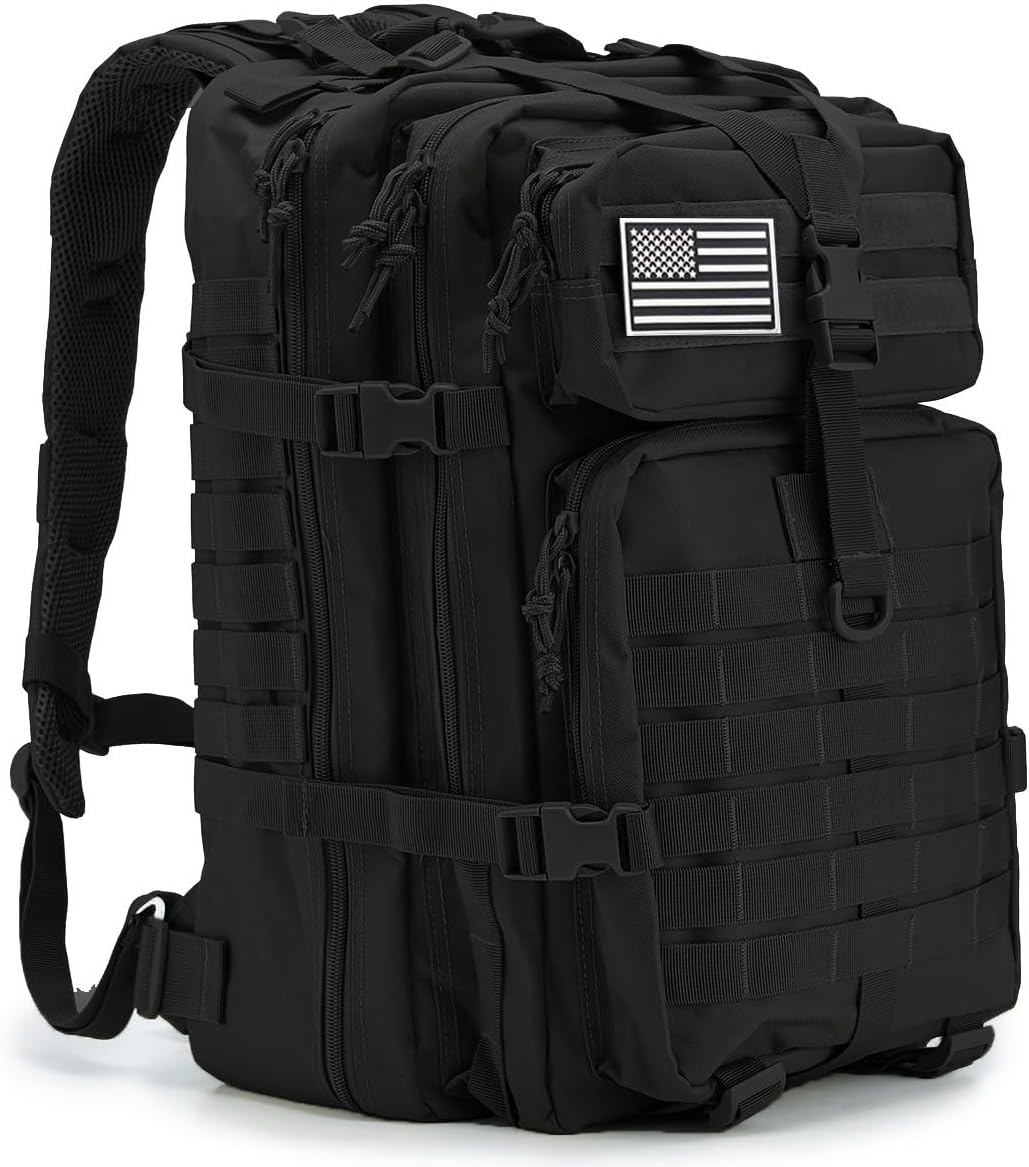 Tactical Backpack for Men, 45L Military Rucksack, Water-Resistant Work Bags for Men, Pilot Bag & Laptop Travel Bag (Black)