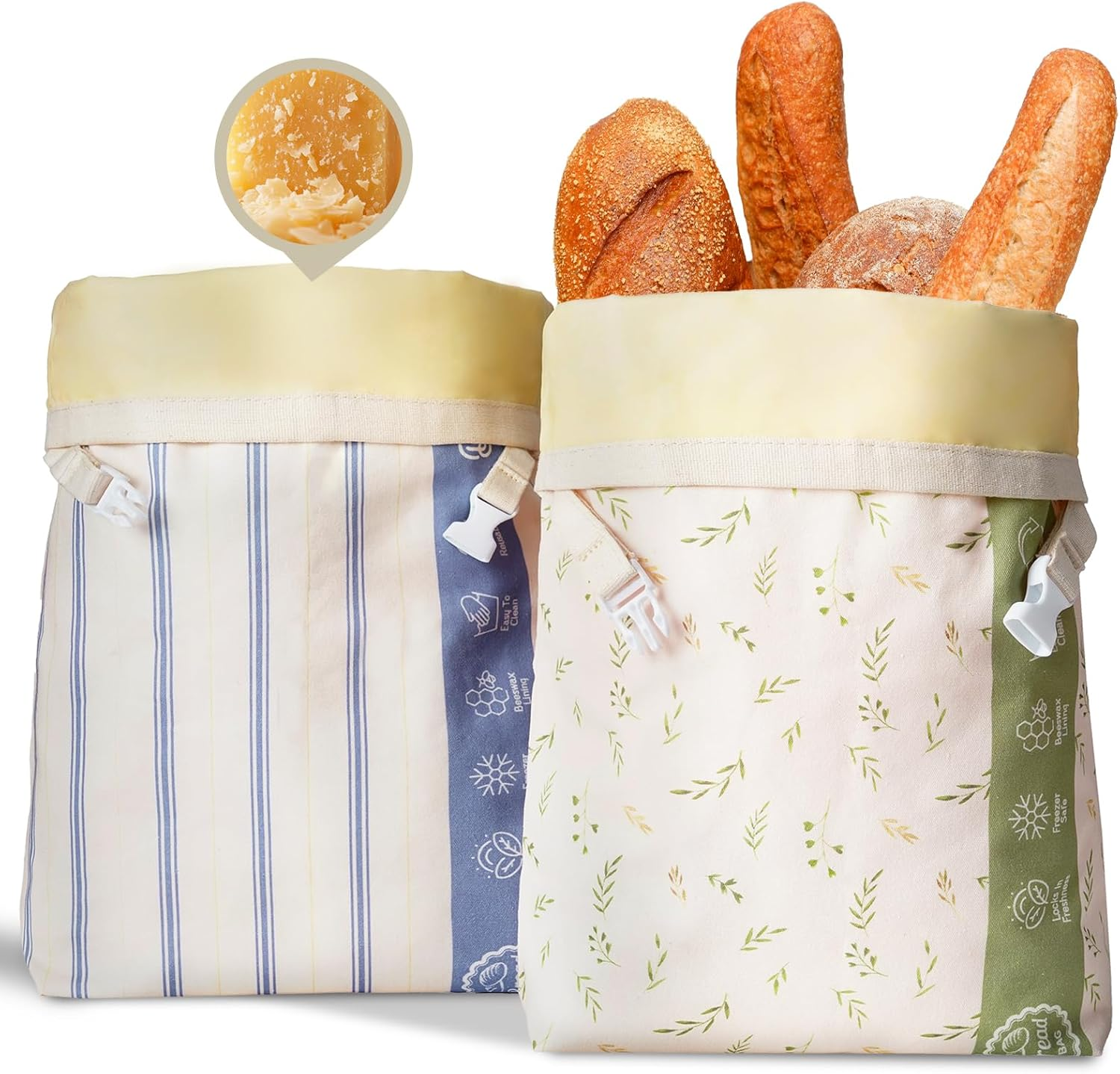 Reusable Beeswax Bread Bags Bees Wax Lined Cotton Linen Bags for Sourdough 