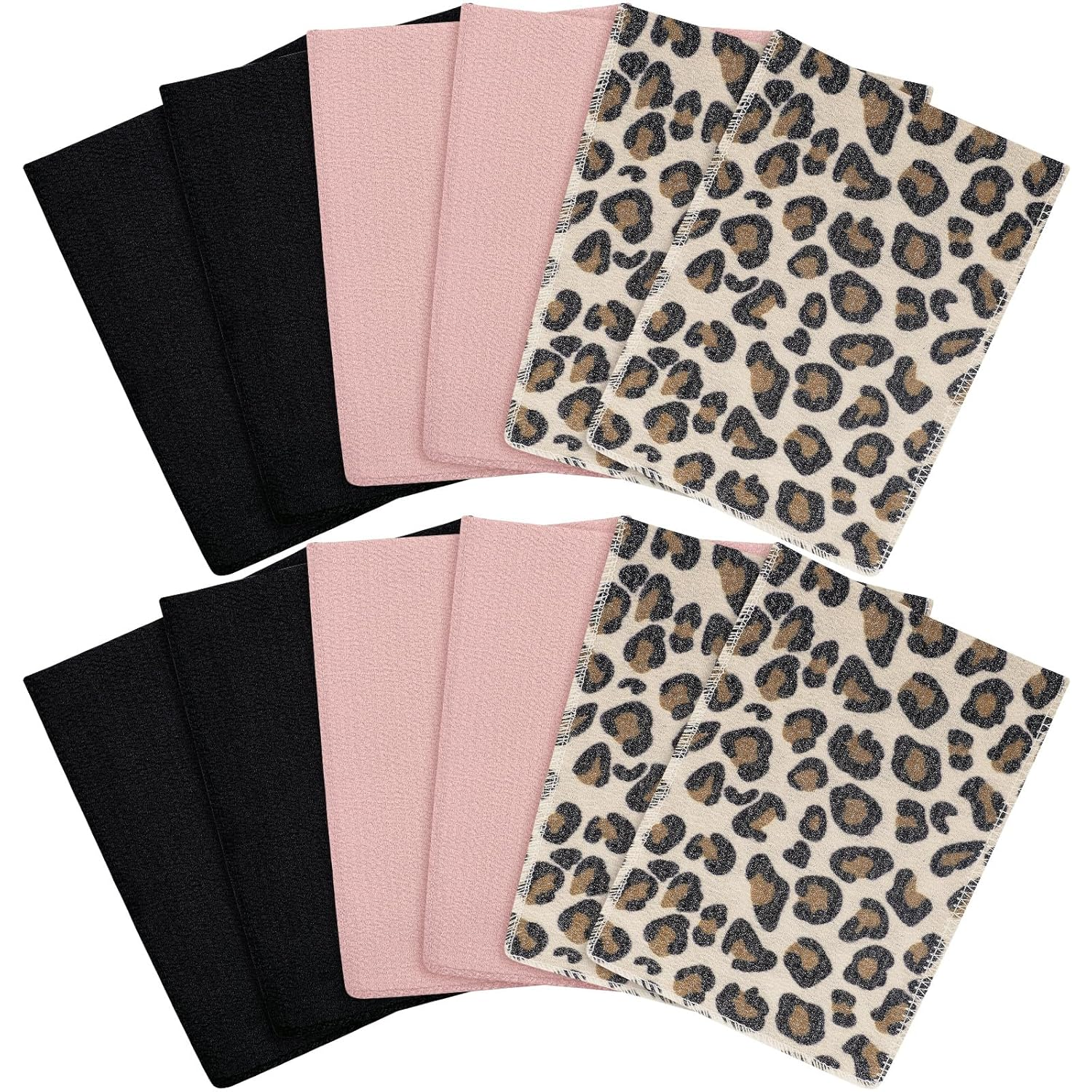 12 Pieces Korean Exfoliating Mitt Glove Italy Towel Skin Body Scrubber Exfoliating Scrubber for Remove Dead Skin Wash Cloth Korean (Small,Pink, Black, Print Leopard)