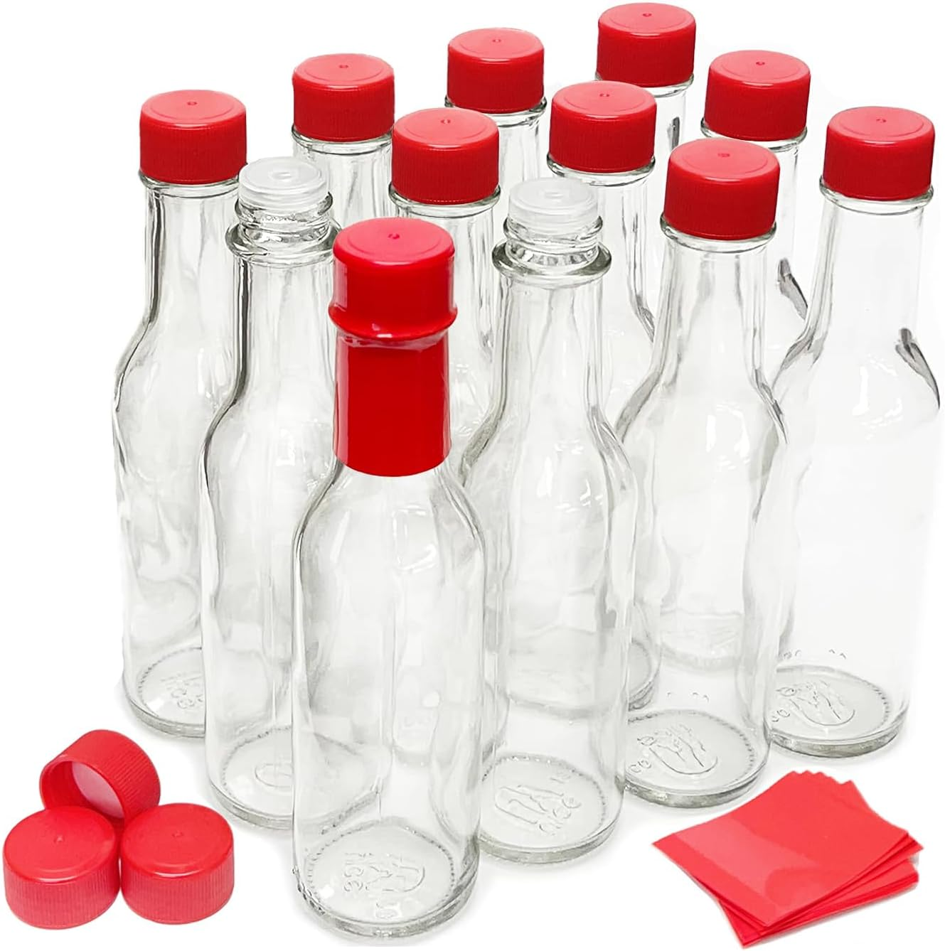 Nicebottles Hot Sauce Bottles with Red Caps & Shrink Bands, 5 Oz - 12 Pack