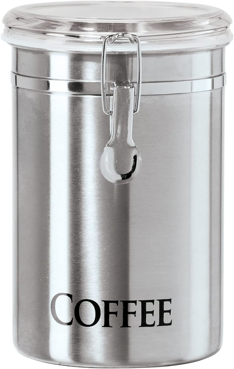 Stainless Steel Coffee Canister 62 Fl Oz - Airtight Clamp Lid, Clear See-Thru Top - Ideal for Coffee Bean Storage, Ground Coffee Storage, Kitchen Storage, Pantry Storage. Large Size 5