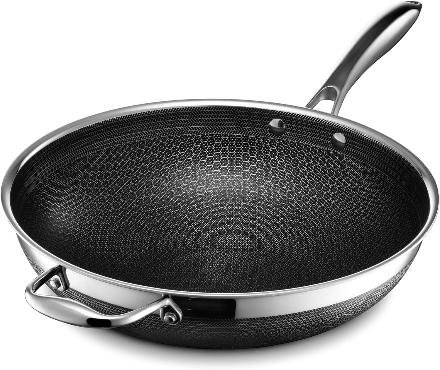 Hexclad Hybrid Nonstick 12-Inch Wok, Stay-Cool Handle, Dishwasher-Friendly, Oven-Safe up to 900°F, Induction-Ready, Compatible with All Cooktops