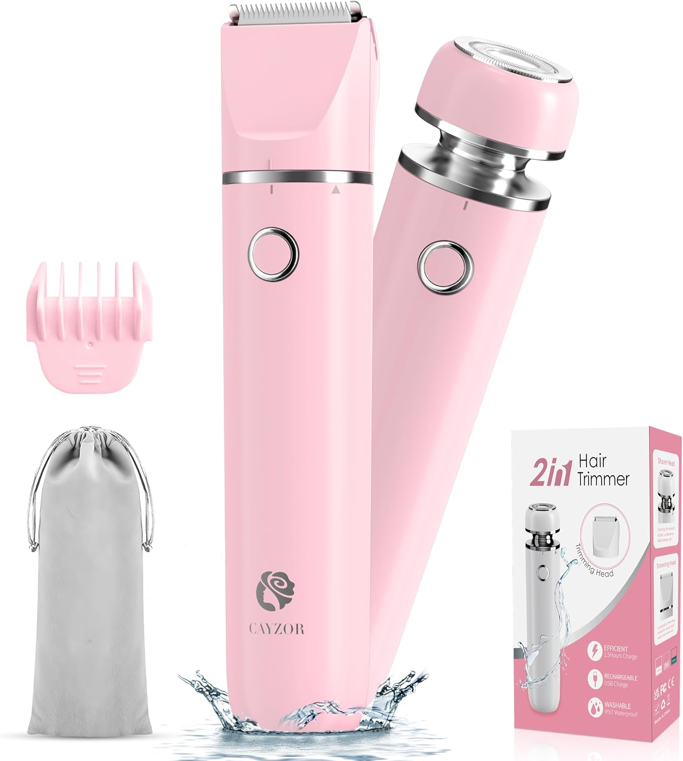 Recortadora bikini y afeitadora corporal 2en1 para mujer resistente al agua seca
