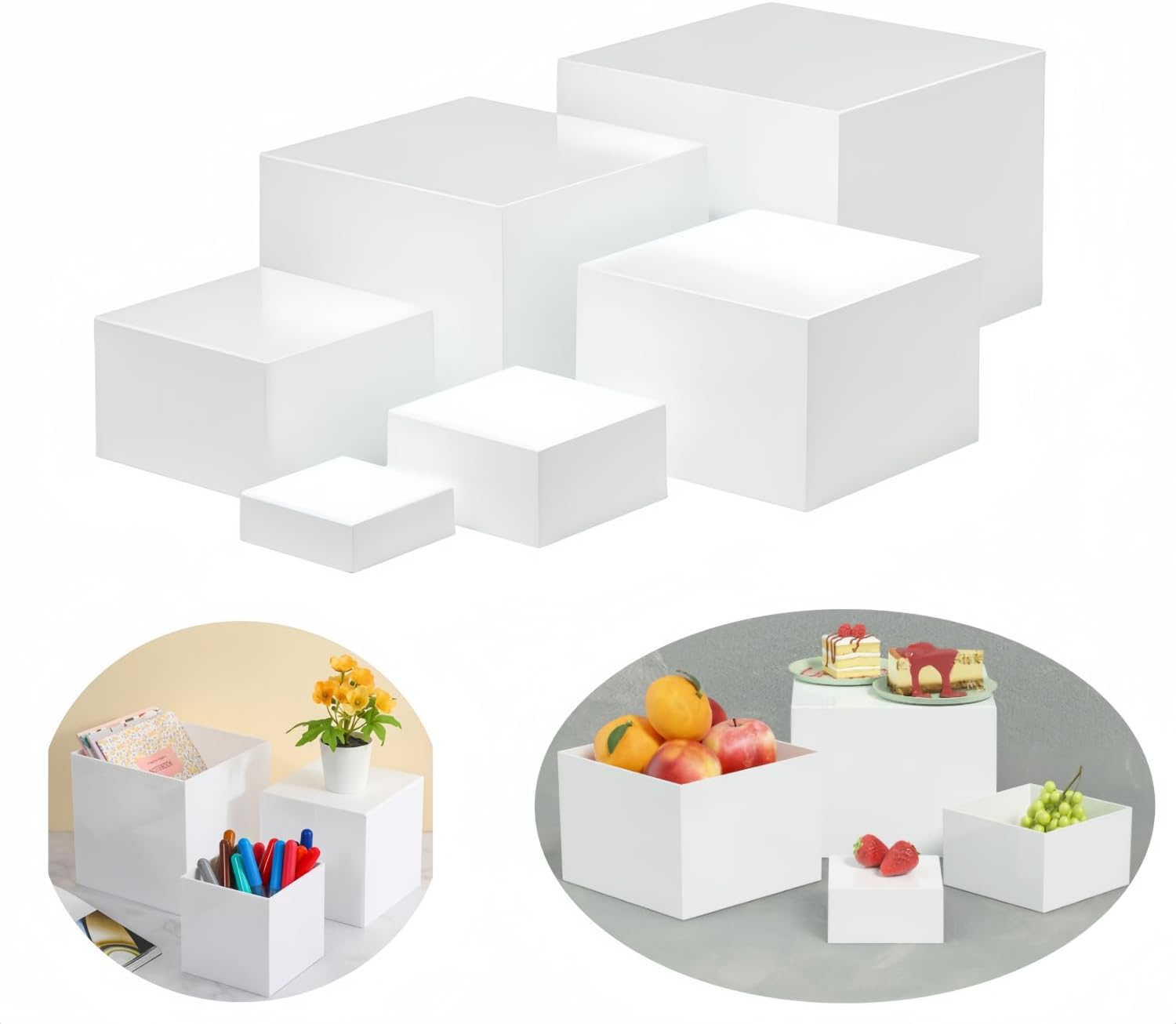 Buffet Risers,6 Pcs Acrylic Cake Risers for Display,Stackable Buffet Stands, Multifunctional Food Display Riser for Party Table (3 + 4 + 5 + 6 + 7 + 8 Inch )(White)