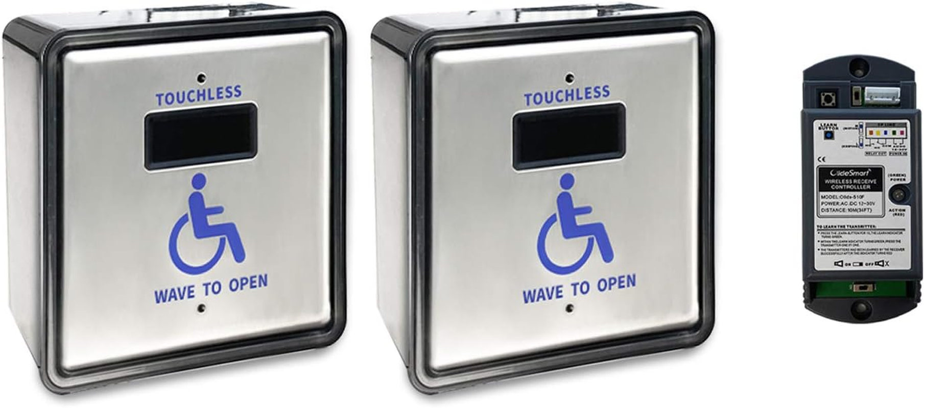 Wireless Handicap Door Opener Sensor Switch Touchless Wave to Open,4.5Inch Square Stainless Steel Panle Olide-512N,With Wifi Function,Workable with Alexa,Google Assistant and Phone APP