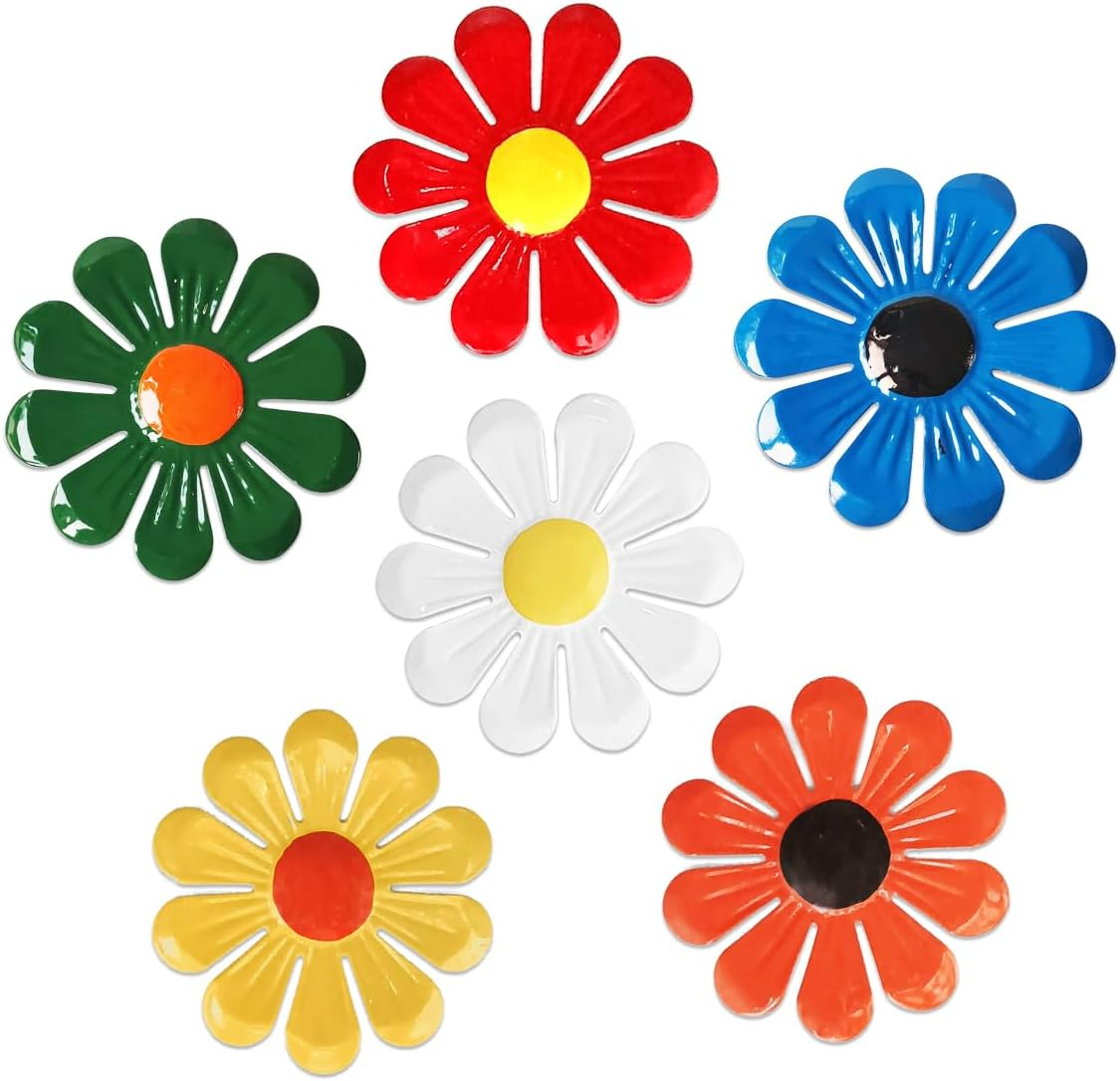 Tsilin 6 Pcs Metal Flowers Wall Decor Garden Decor, Metal Flower Sunflower Wall Art Hanging Decoration Daisy Ornament for Indoor Living Room Bedroom Dining Room Outdoor Backyard Porch Patio Fence
