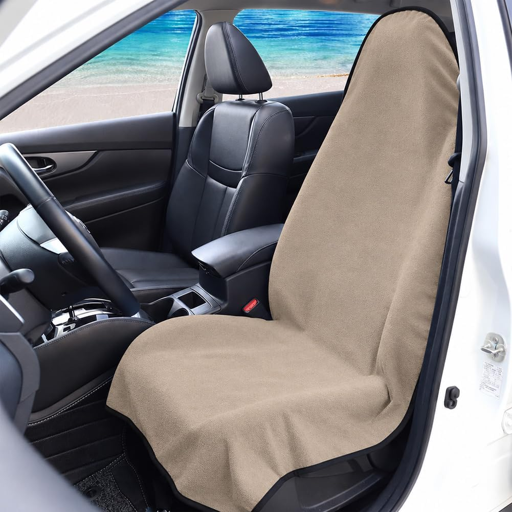 Waterproof Sweat Towel Car Seat Cover Sweat Carseat Protector,Perfect for Universal Anti-Slip Car SUV Seat, Great for Post Gym Workout, Running, Swimming, Beach and Hiking (Beige)