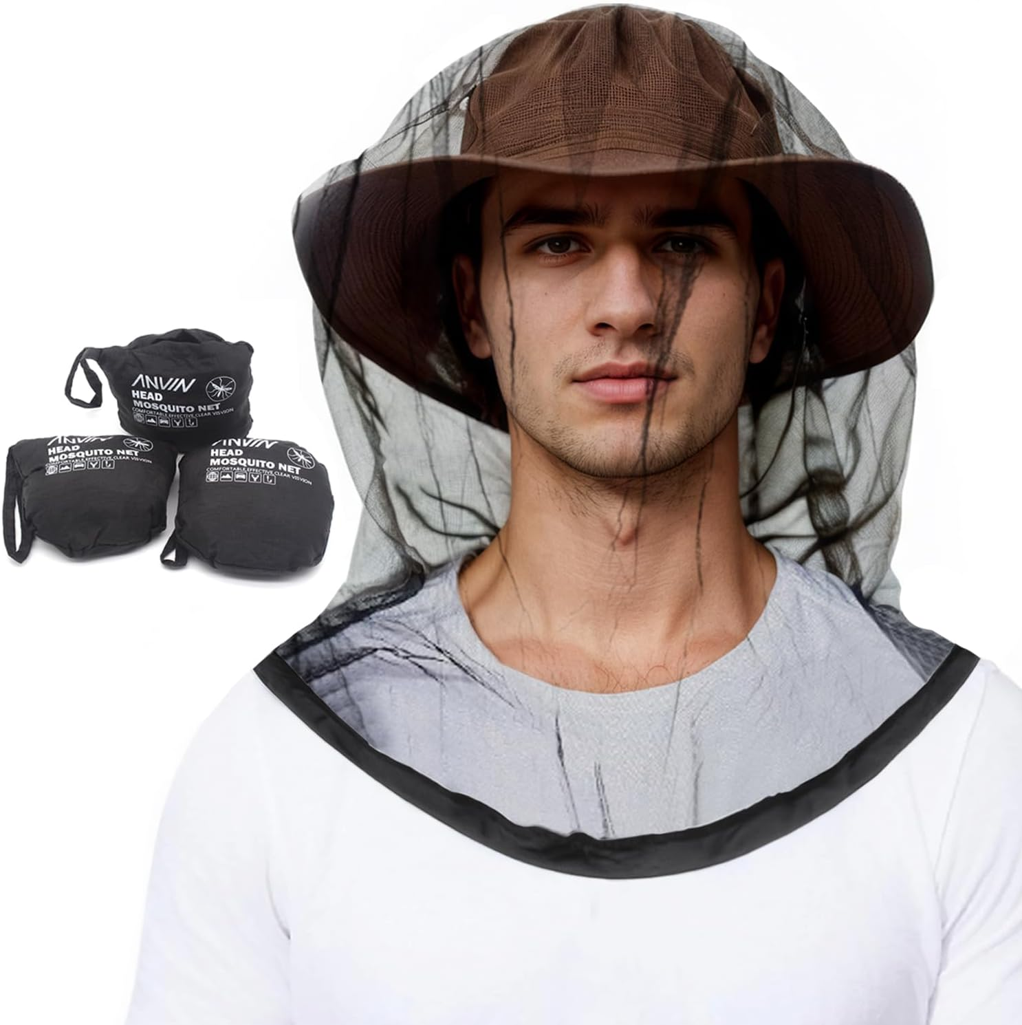 Mosquito Head Net Bug Hood for Fishing, Camping, Gardening Hat-Compatible Insect Shield Breathable Mesh Face Cover from No See Ums, Insects, Bugs(3 Pack, Upgraded One-Piece Design, Black)