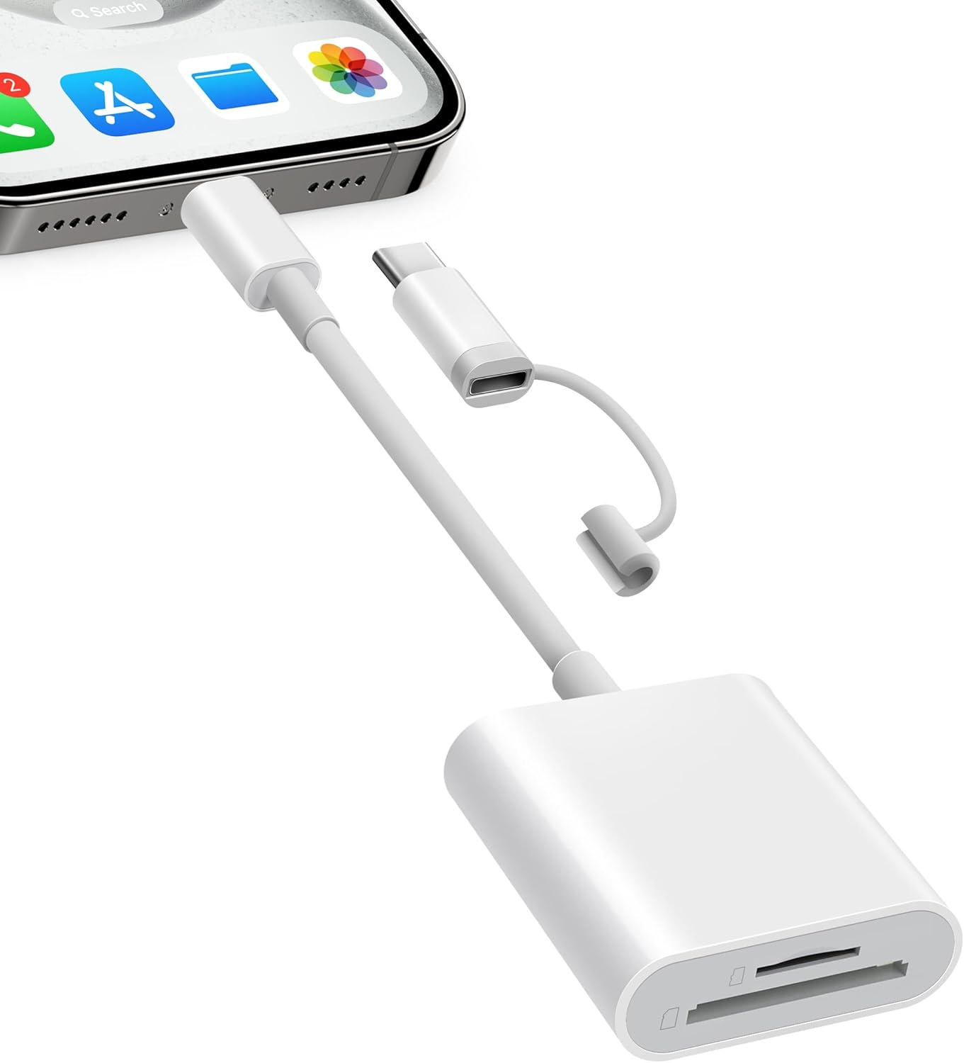 SD Card Reader for Iphone Ipad, Dual Connector (Lightening&Usb-C) Micro SD Memory Card Reader, 2 in 1 SD and TF Card Adapter Portable Trail Camera Viewer, No Driver Needed, Plug and Play