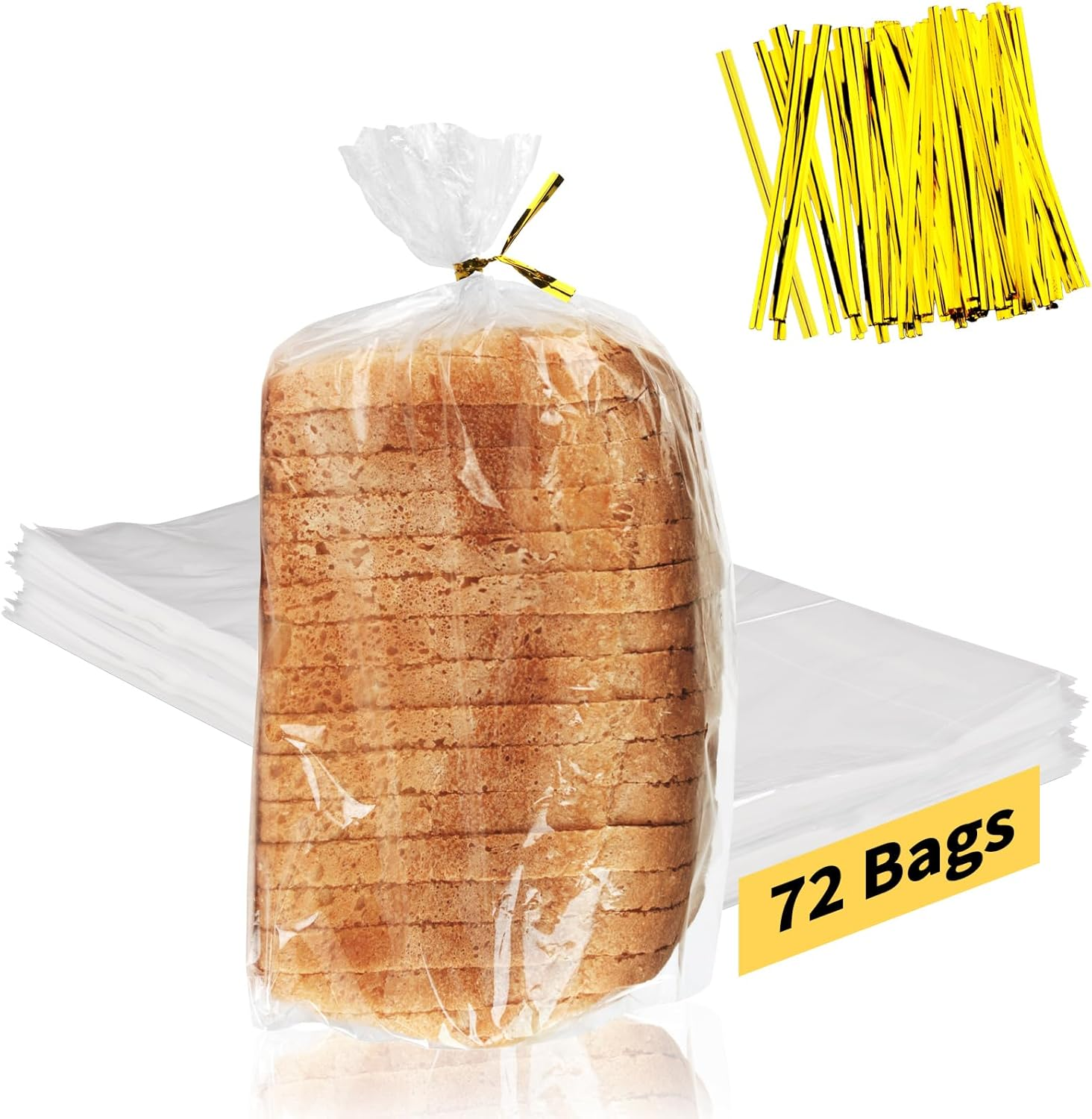 Bread Bags with Ties, 72 Pack Clear Bread Bags for Homemade Bread and 100 Ties, Adjustable Reusable Plastic Bread Bags, Bread Loaf Bags for Home Bakers and Bakery Owners