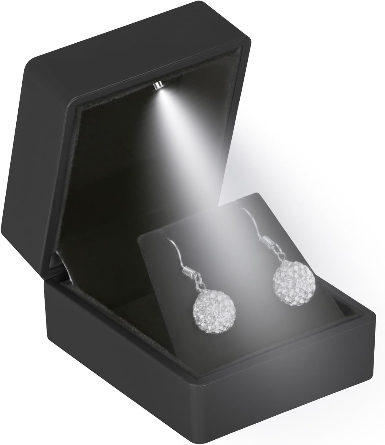 LED Stud Earring Jewelry Gift Box for Proposal, Wedding, Engagement，Birthday Luxury Jewelry Gift Box with LED Light, Jewellry Display Box (Black)