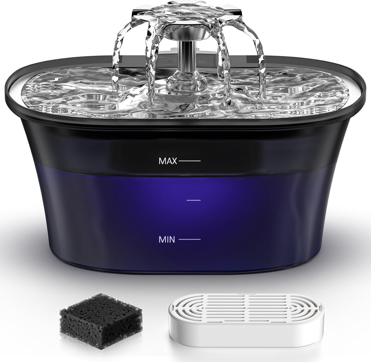 Cat Water Fountain -  Cat Fountain 2.5L/84Oz Automatic Pet Fountain with Stainless Steel Lid, Dog Water Dispenser with Replacement Filters for Cats Dogs Multiple Pets (Black, Large)